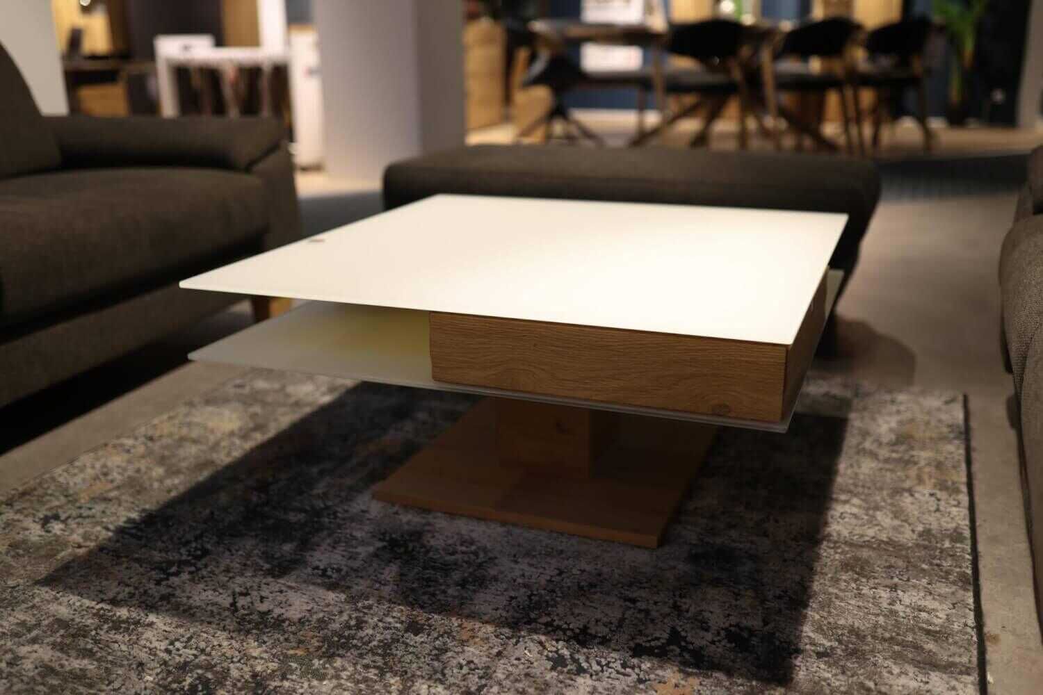 Montana - Couchtisch V Montana Wildeiche Geölt Platte Glas Optiwhite mit 2 Laden Höhenverstellbar - 3