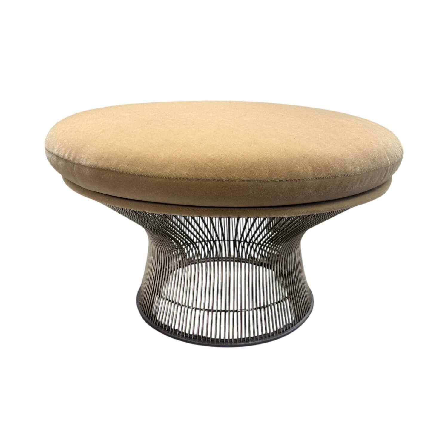 Knoll International - Hocker Platner Stoff Velvet Palomino Braun Beige Gestell Nickel Poliert - 1