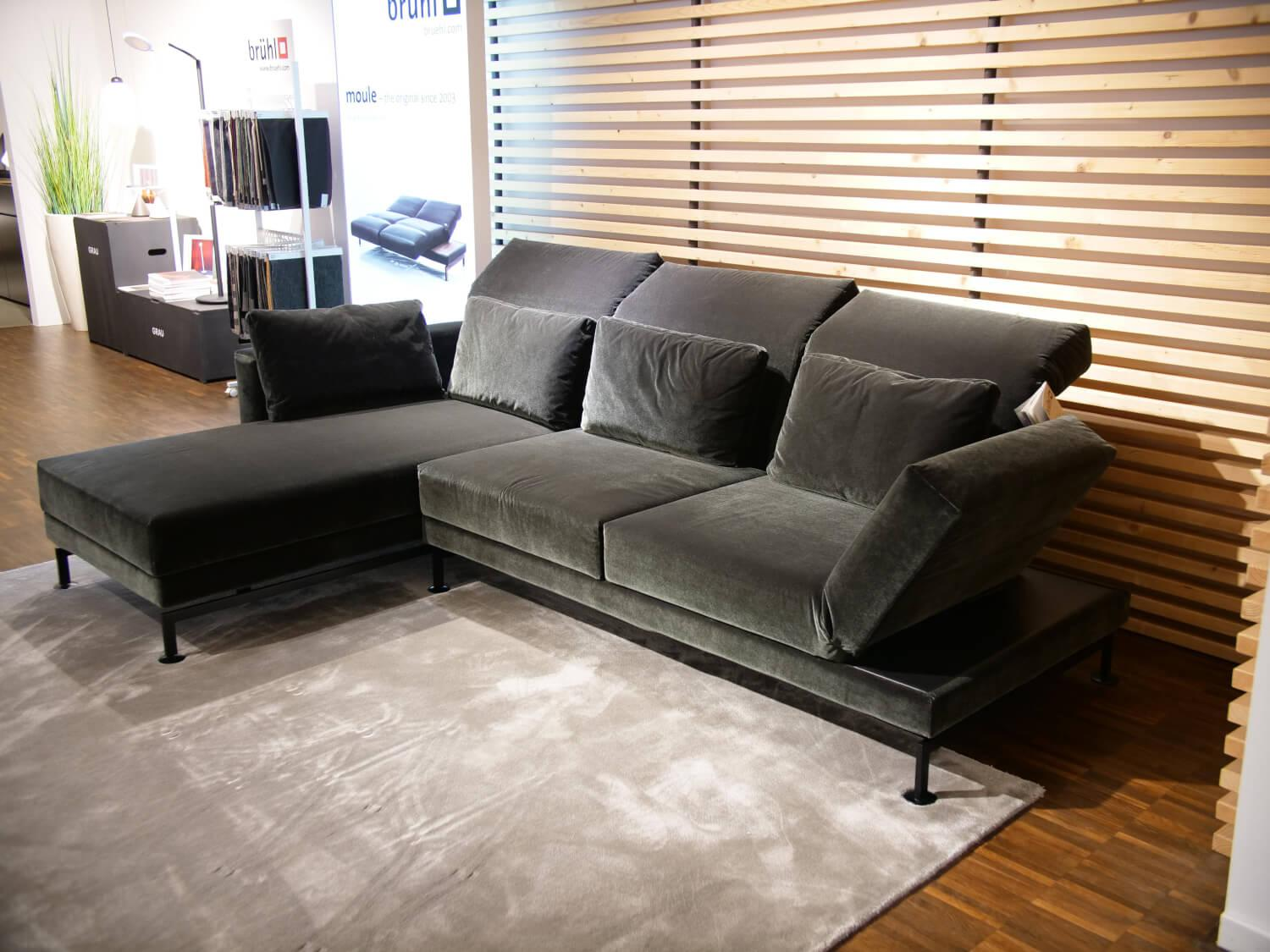 Brühl - Ecksofa Moule Medium Stoff 4473 98 Grau Ablage Leder Lama Grau Gestell Schwarz - 7