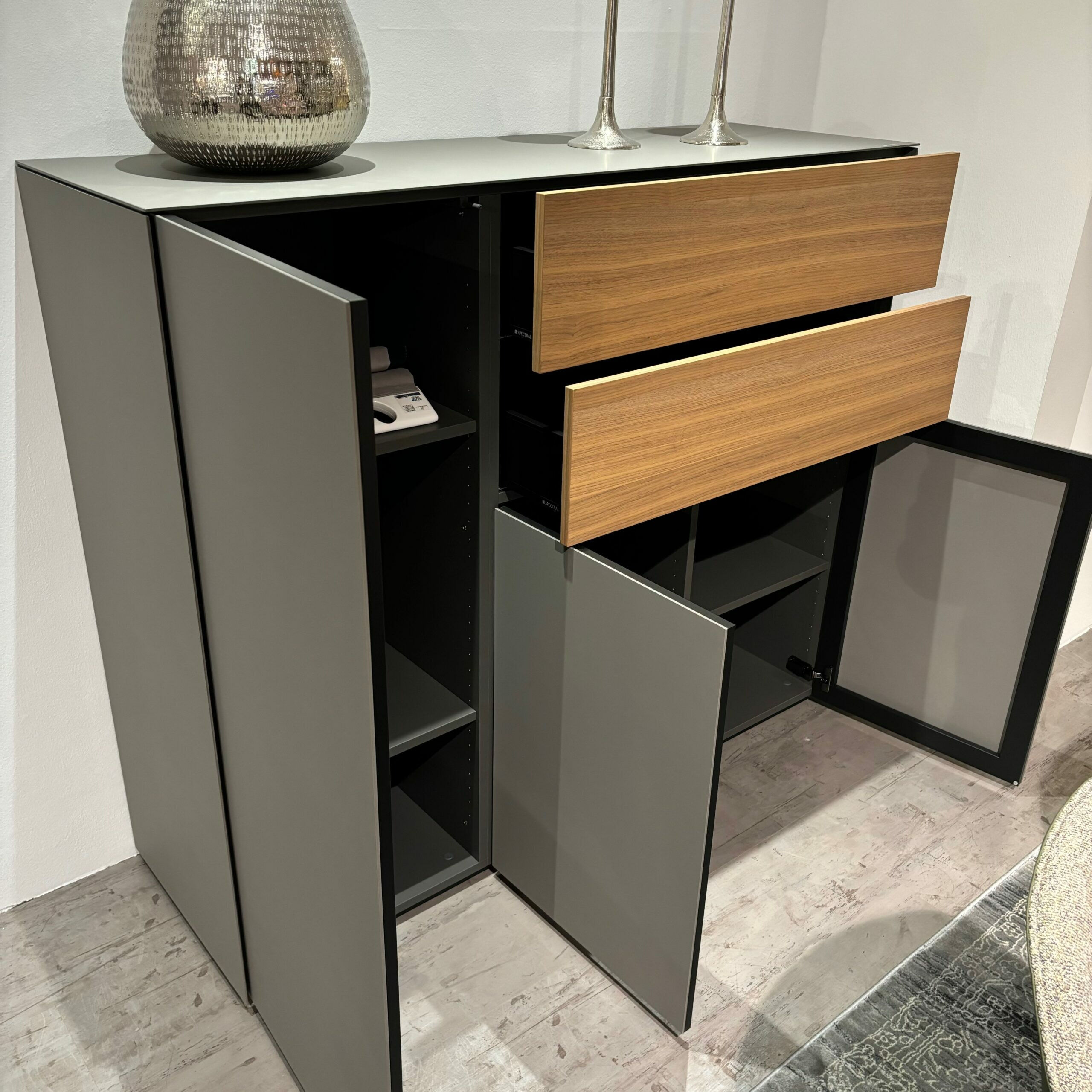 Spectral Smart Furniture - Sideboard Side Smart Lack GN Granite Grau Und Smart Lack Fenix FE GRL Grigio Londra Grau Akzente Raw American Walnut - 3