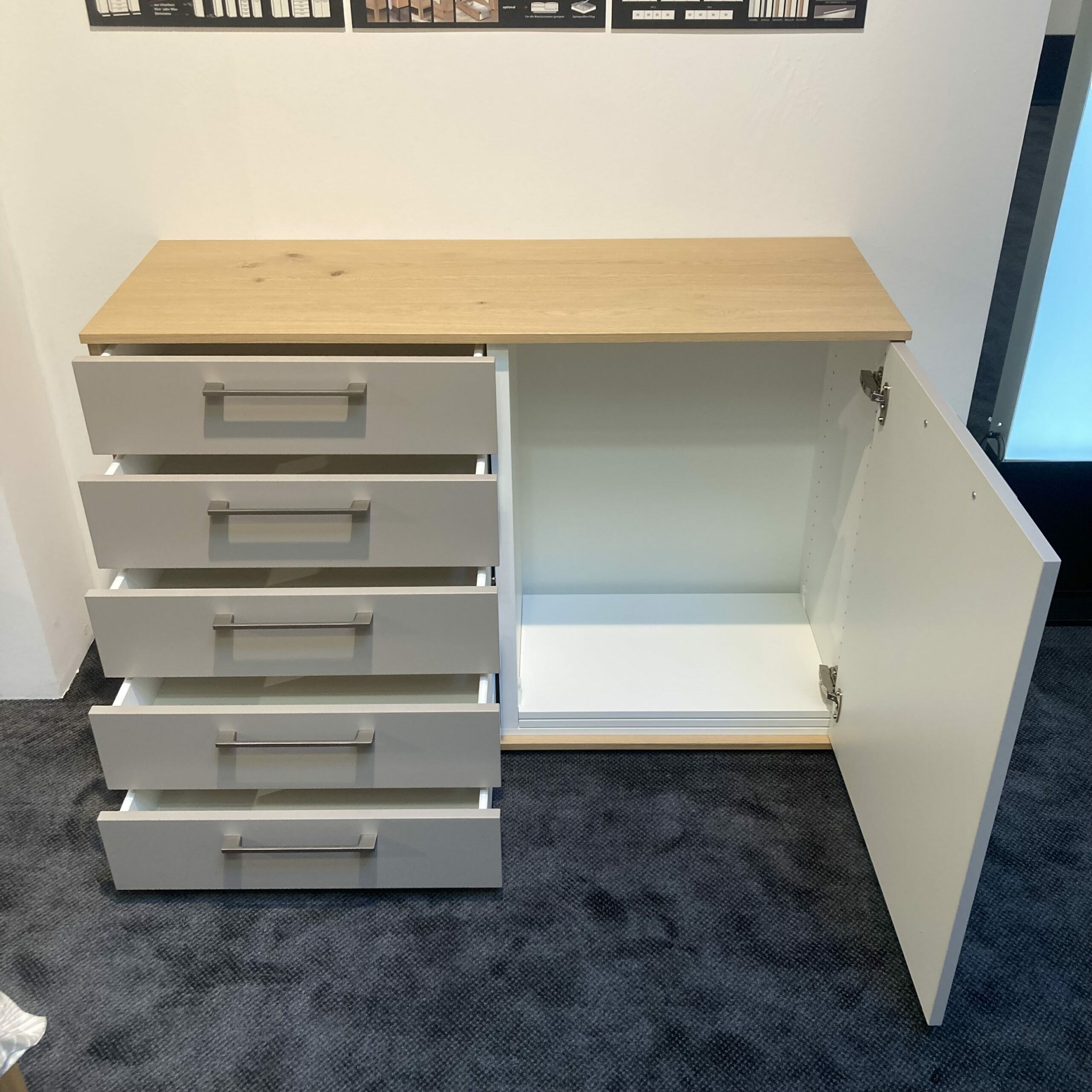 Disselkamp - Kombikommode Daisy Korpus Wildeiche Front Lack Taupe Grau Weiß Griffe Nickel Matt - 4