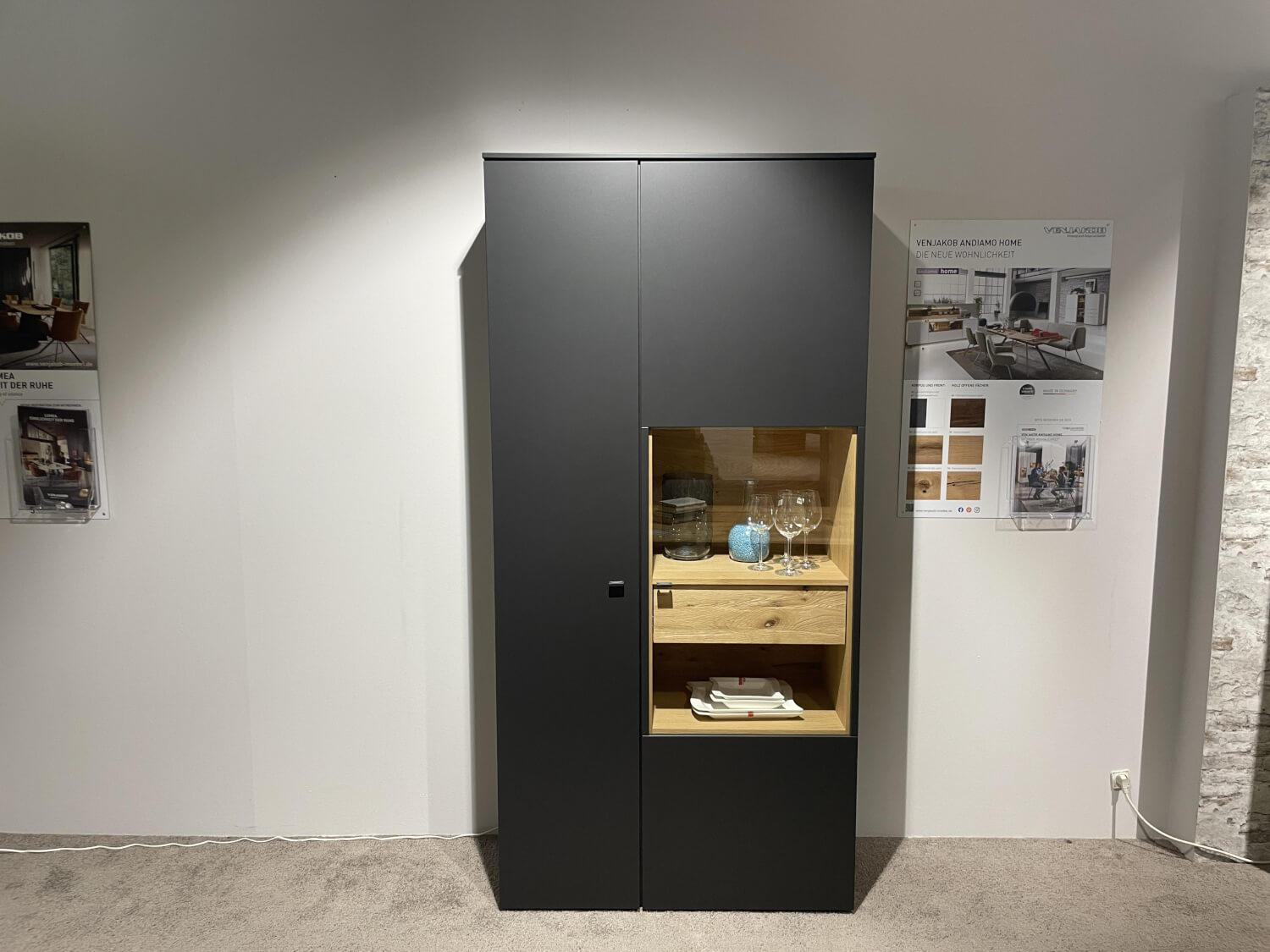 Venjakob - Vitrine Lumea 7268 3893 R Lack Anthrazit Matt Absetzung Eiche Gehackt Gebürstet Mit Beleuchtung - 8