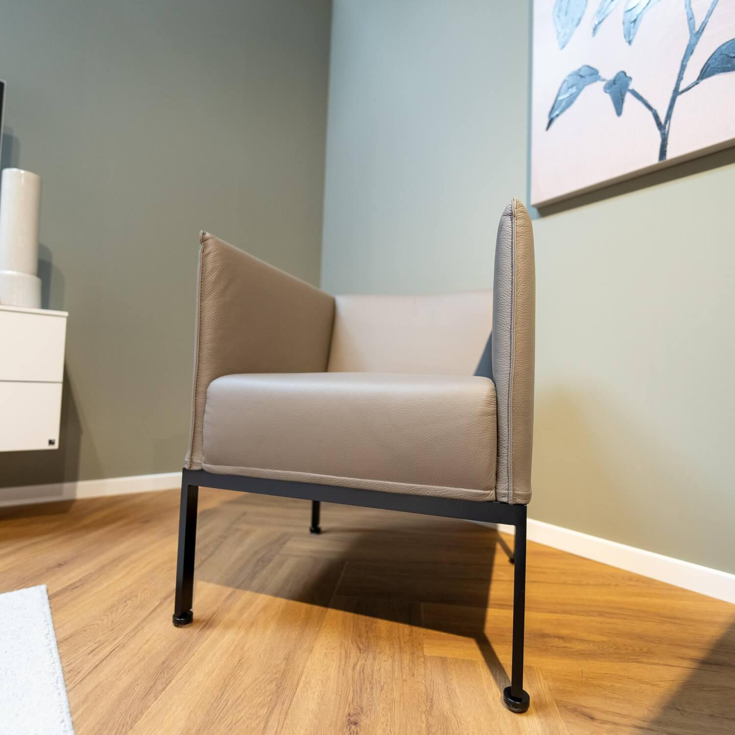 Brühl - 2er Set Sessel Randolph Bezug Leder 5423 Unit 2 Grau Metallfuß Schwarz Pulverbeschichtet Höhenverstellbar - 7