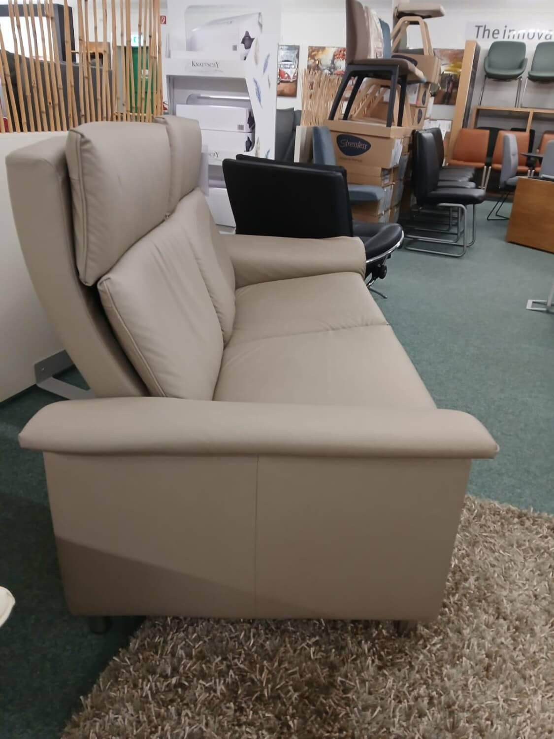 Stressless - Sofa Aurora Hoch Leder Paloma Mushroom Grau Braun Creme Fuß Stahlbein Rund 8 Chrom - 4