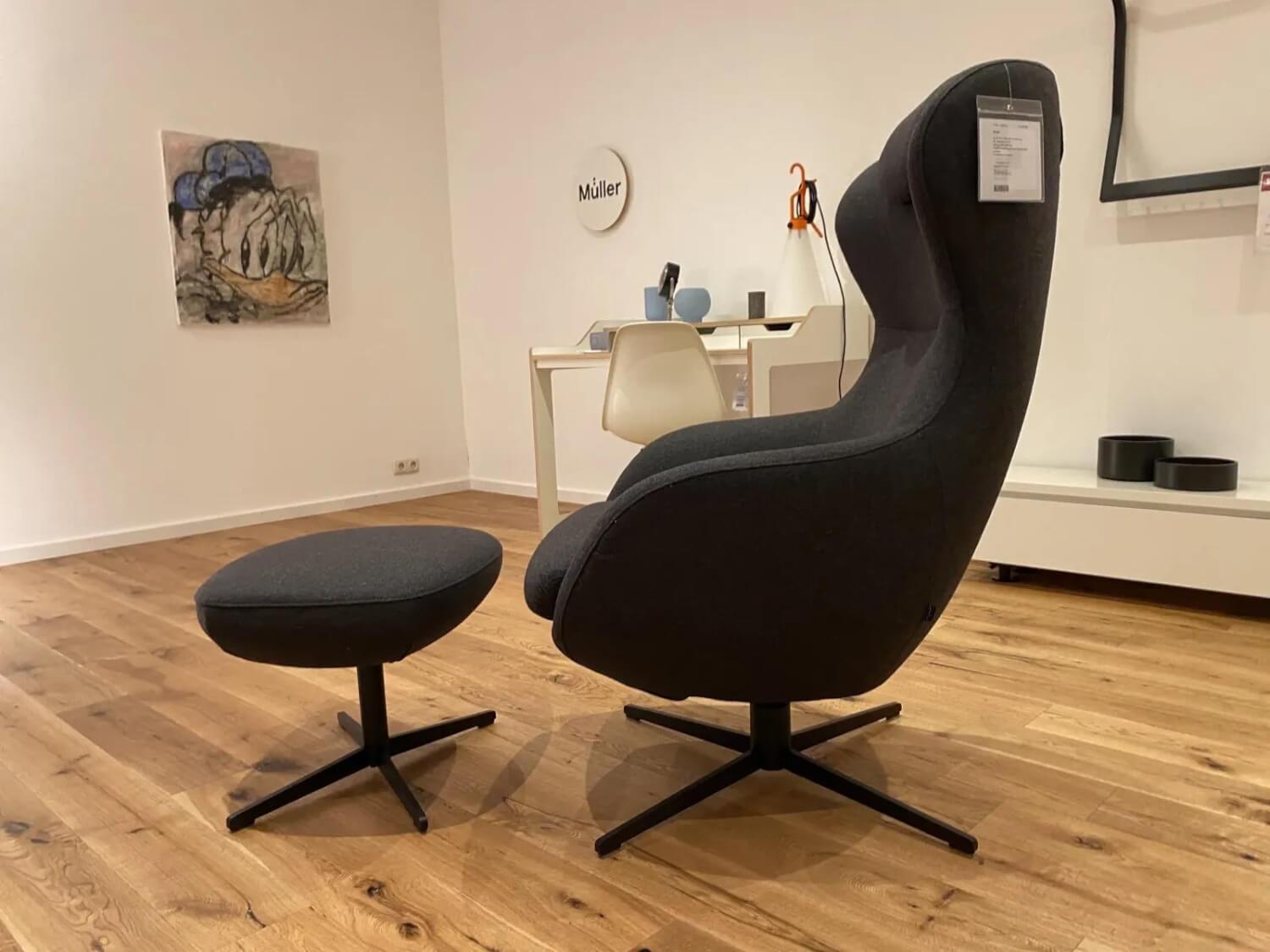 Signet - Sessel Jester Stoff Lana Anthrazit Gestell Metall Schwarz Pulverbeschichtet Mit Memory Funktion Inklusive Hocker - 7