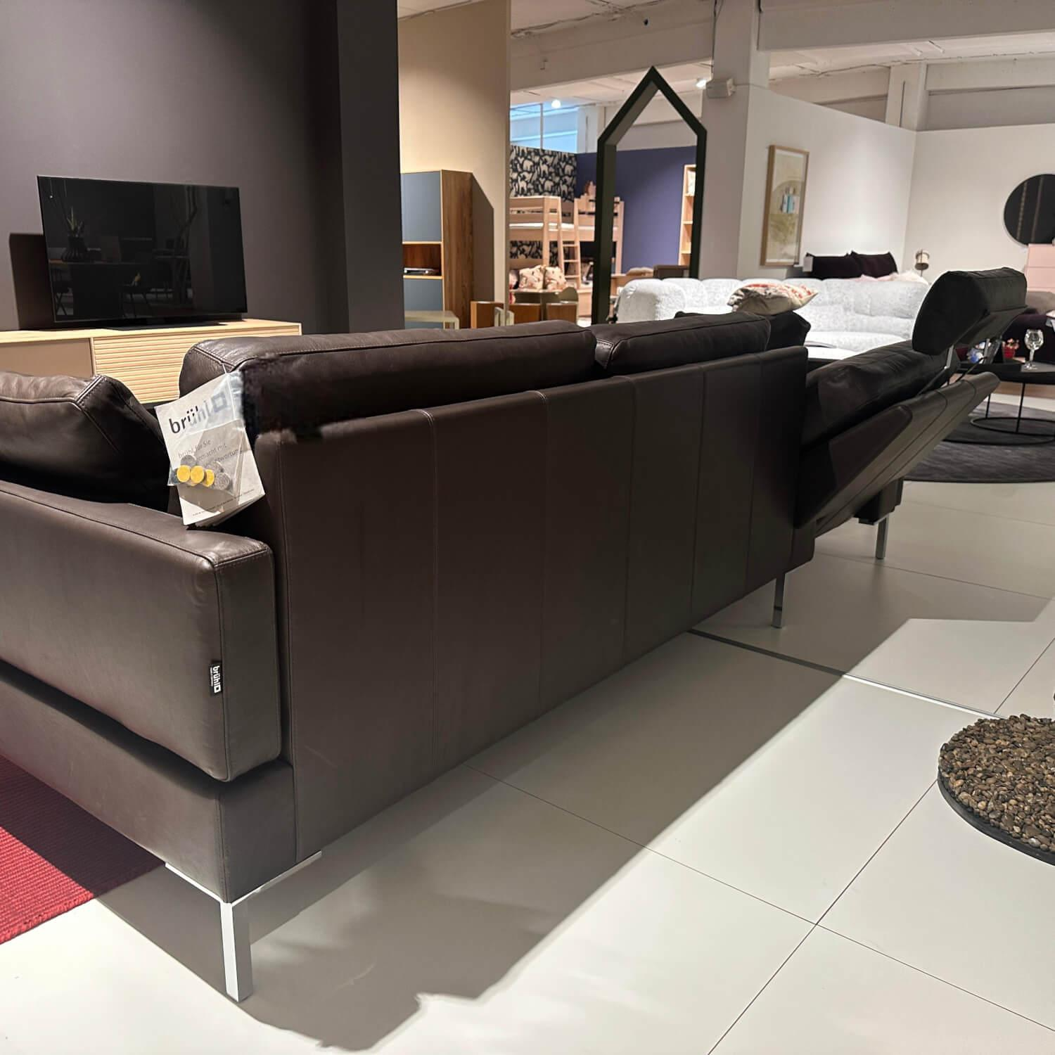 Brühl - Sofa Alba System M Leder 5669 0020 Lama Braun Winkelfuß Verchromt Glänzend Mit Kopfstützenbügel - 3