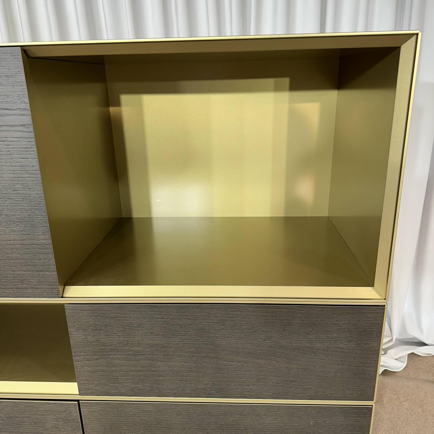 Highboard Domino Holz Wenge Schwarz Innen Gold Schubladen Hellgrau