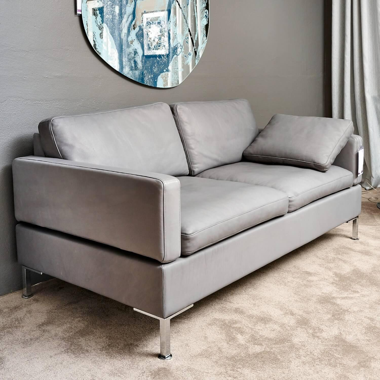 Brühl - Sofa Alba System M Leder 5707 Pearl 0095 Grau Winkelfuß Verchromt Mit Kopfstütze - 18