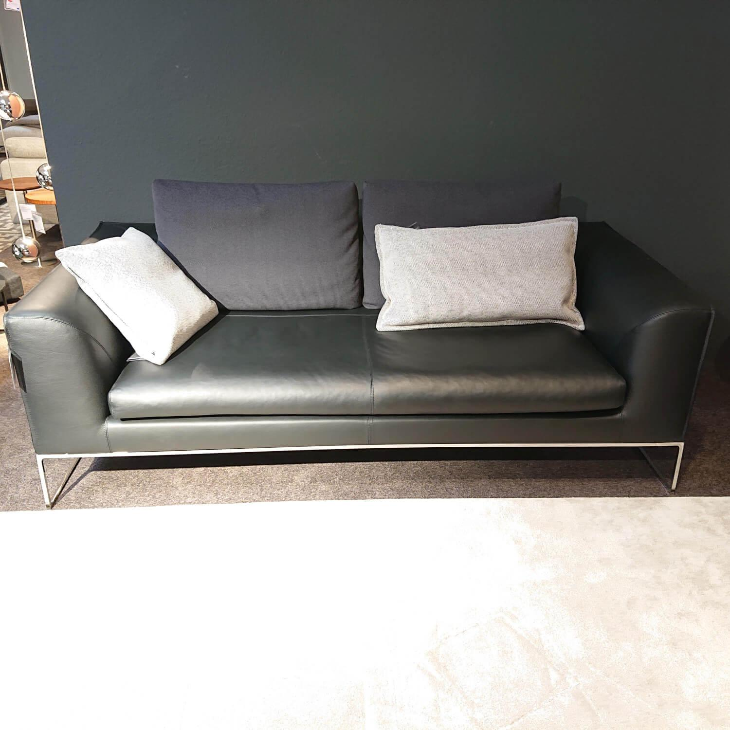 COR - Sofa Mell Leder Semi 286 Schwarz Metalluntergestell Verchromt Inklusive Kissen - 2