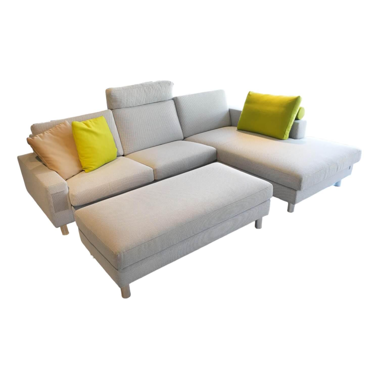 Erpo - Ecksofa Classic 500 Stoff Sugar 2010 80 Grau Metallfüße Hochglanz Inklusive Hocker Und Kissen - 1