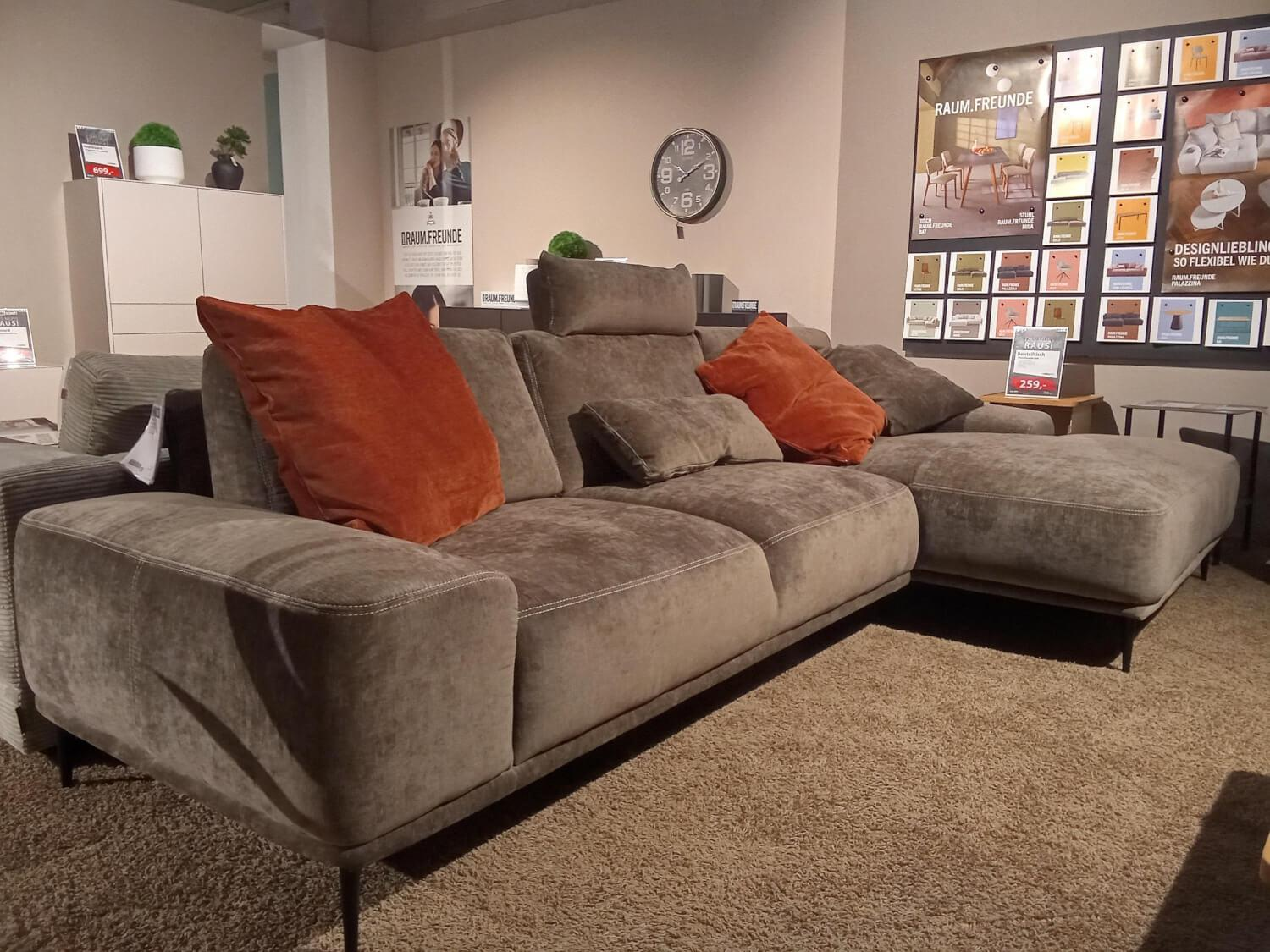 Raum.Freunde - Ecksofa Oslo Stoff 5M Earth Bison R217 Grau Füße Metall Schwarz Matt Inklusive Kissen - 3