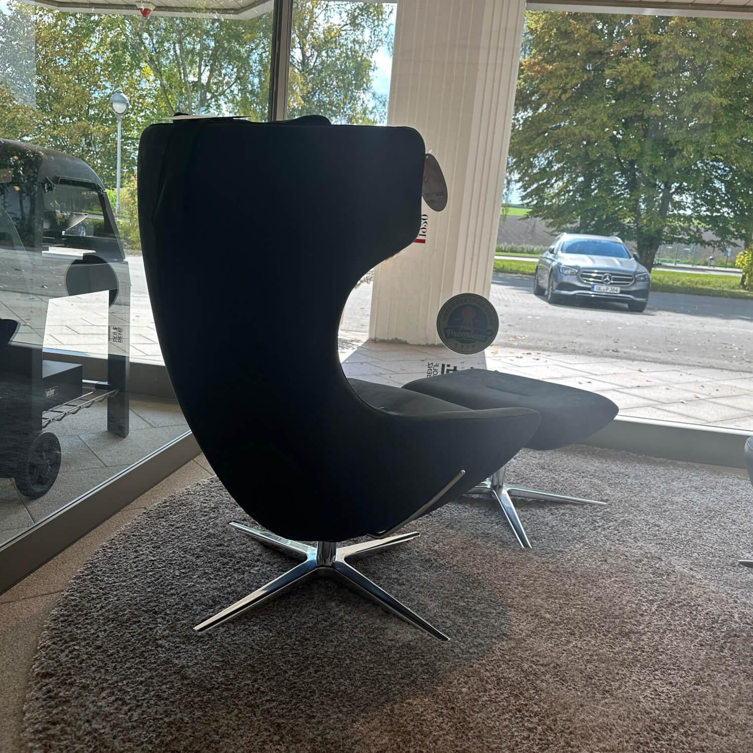 Leolux - Relaxsessel Caruzzo Leder Danza 100 Phantom Anthrazit Fuß Pure 4 Strahlig Aluminium Poliert Mit Hocker - 3