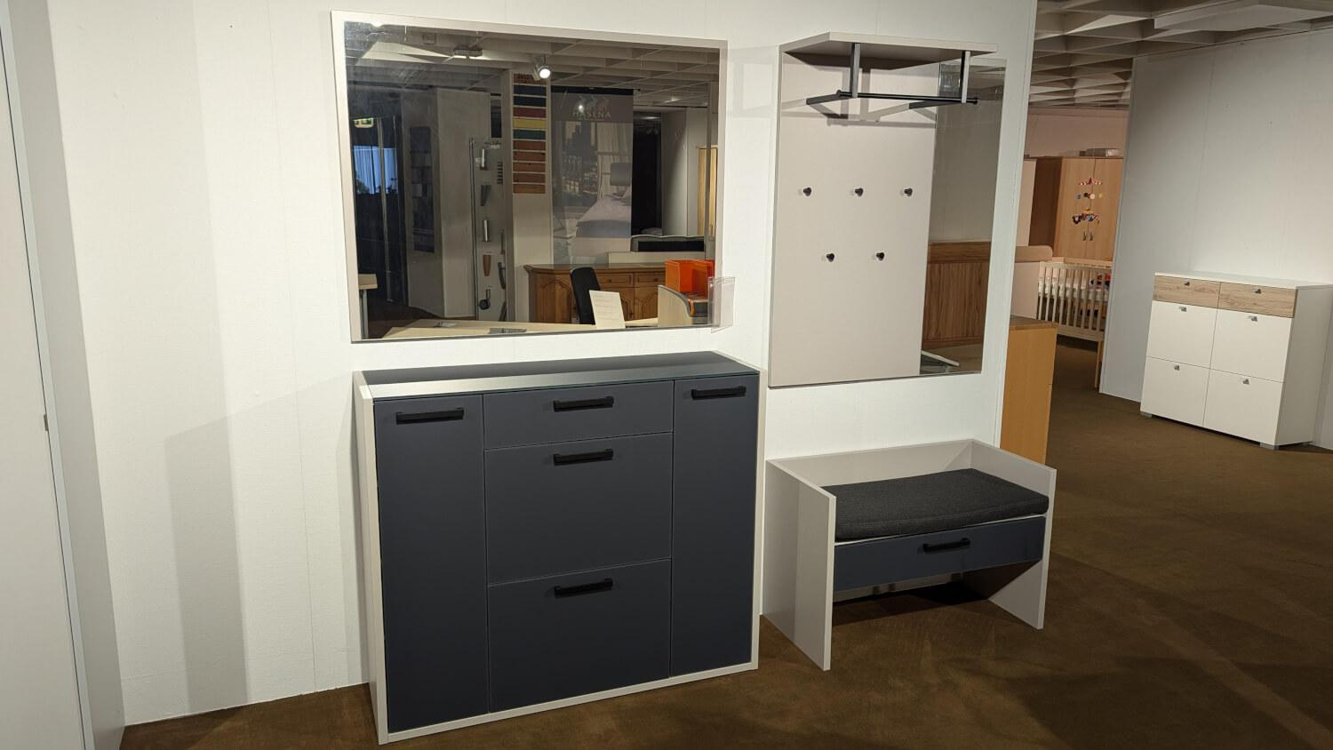 Wittenbreder - Garderobe Limu Front Glas Anthrazit Mattiert Korpus Lack Grau Weiß Bank Mit Sitzkissen Inklusive Spiegel - 6