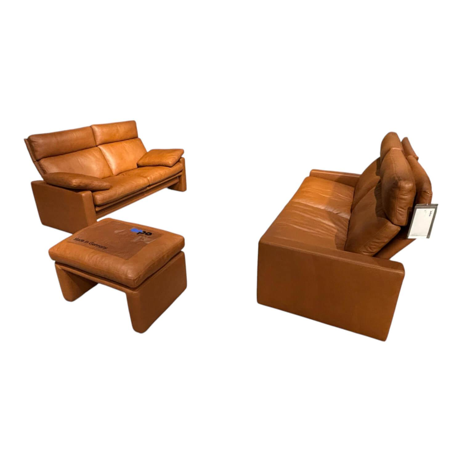 Erpo - Garnitur Manhattan 250 Leder 250.850 Tabac Braun 2 Sofas 1 Hocker - 1