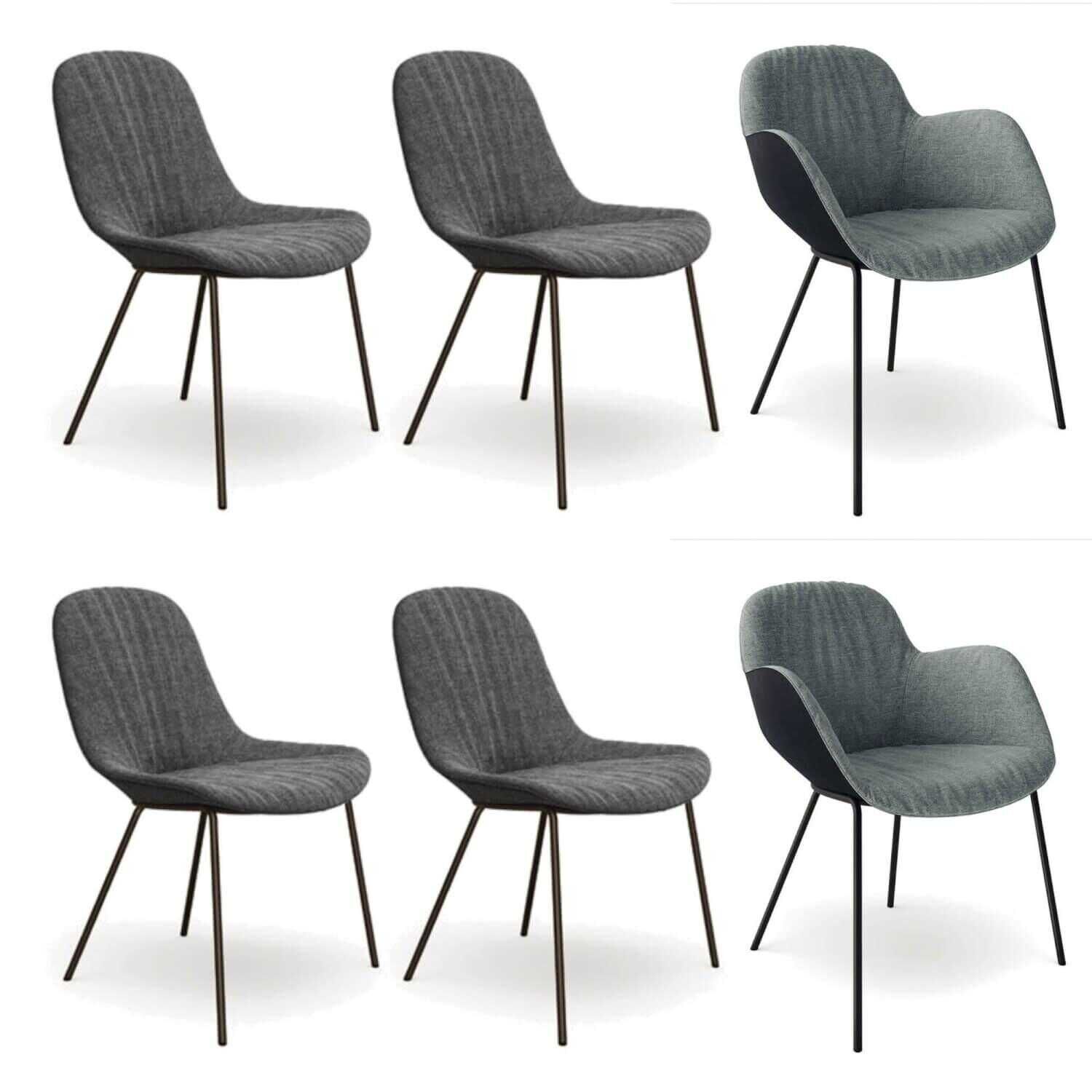 Walter Knoll - 6er-Set Stuhl Sheru 1444 1445 Stoff Gaia Silver 7890 Grau - 1