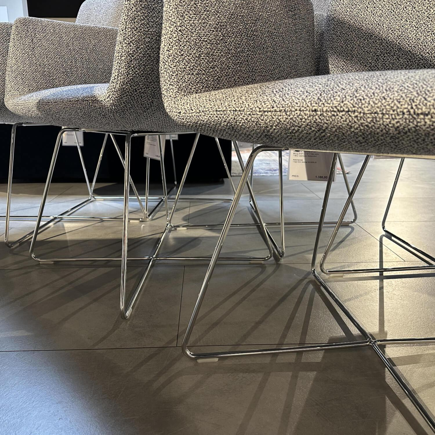 COR - 6er Set Armlehnstuhl Jalis 100541 Stoff 5012 Blau Ecru Drahtgestell Verchromt Mit Kunststoffgleitern - 9