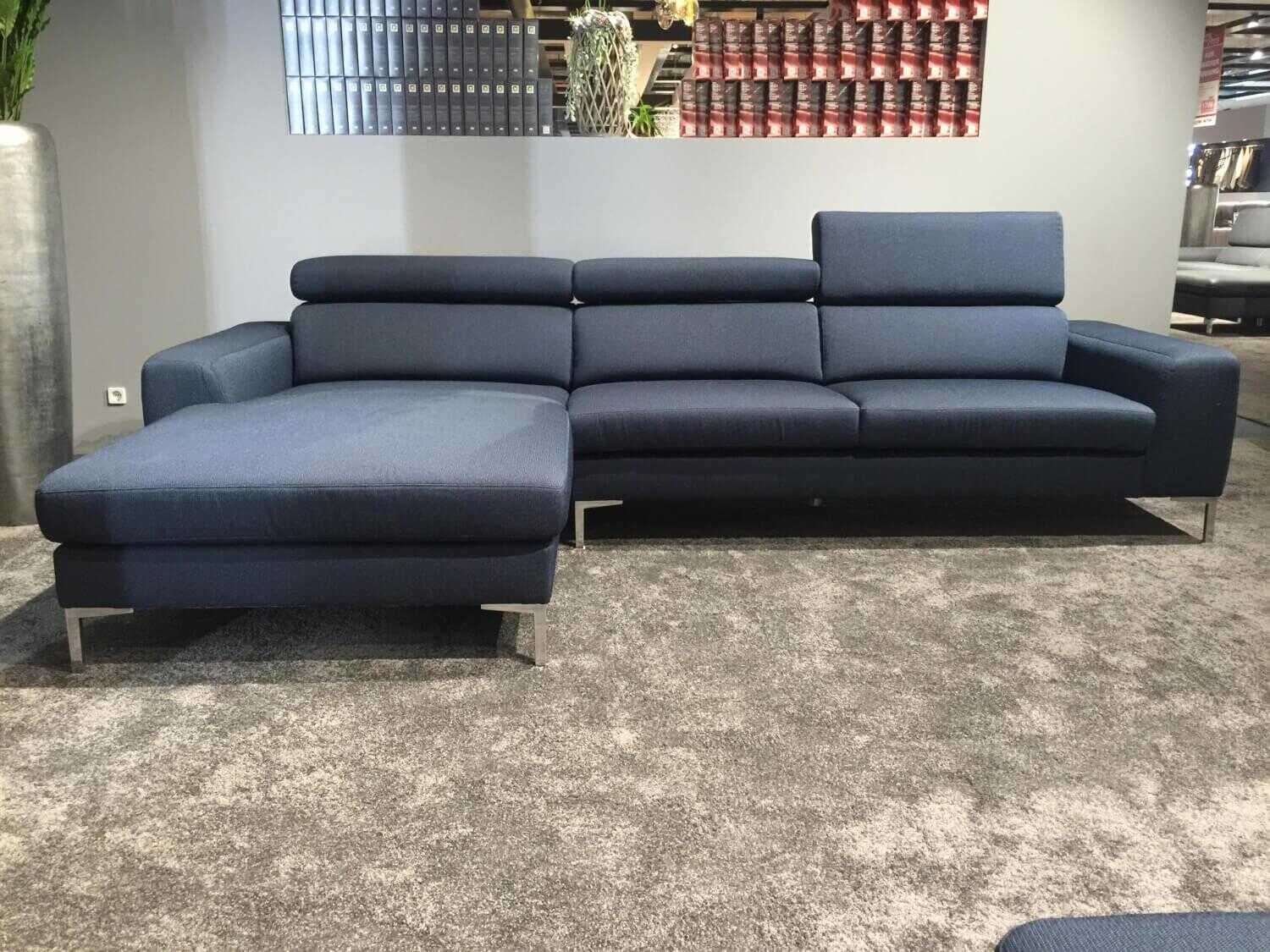 W. Schillig - Ecksofa Monza Plus Stoff Blau mit Verstellfunktionen und Hocker - 2