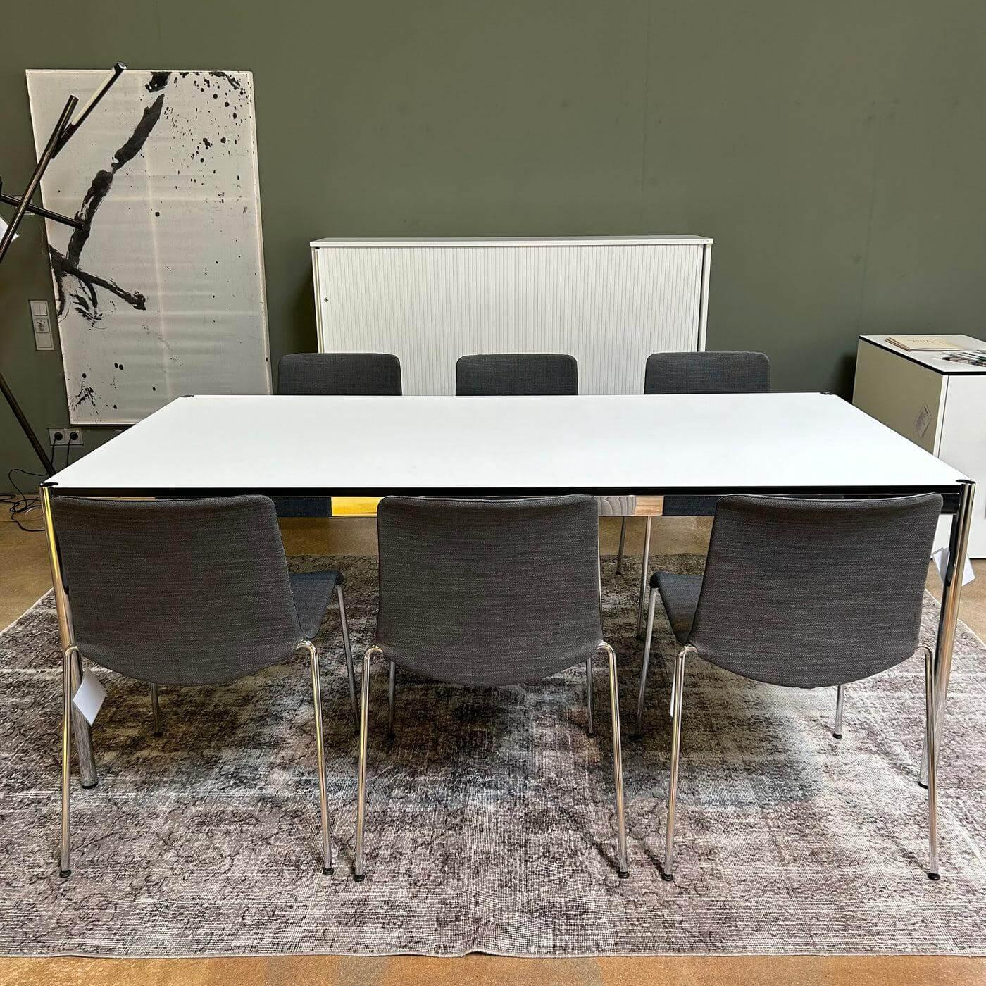 Walter Knoll - 6er Set Stuhl Liz 1300 Stoff Bora Slate Grau Gestell Hochglanz Verchromt Stapelbar Mit Kunststoffgleitern - 6