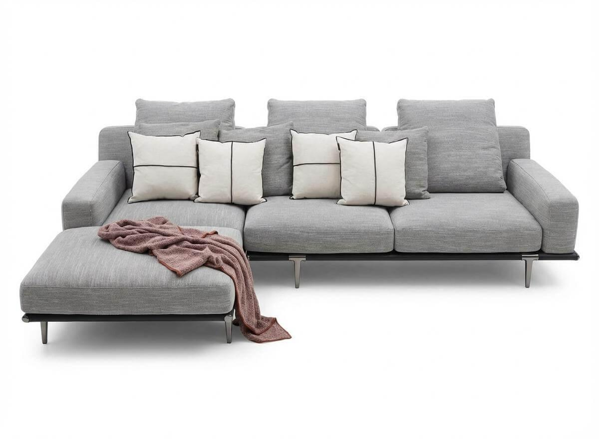 Poltrona Frau - Ecksofa Let It Be Stoff Gange AA2 Grau Gestell Leder SC 20 Inchiostro Schwarz Füße Metall - 1