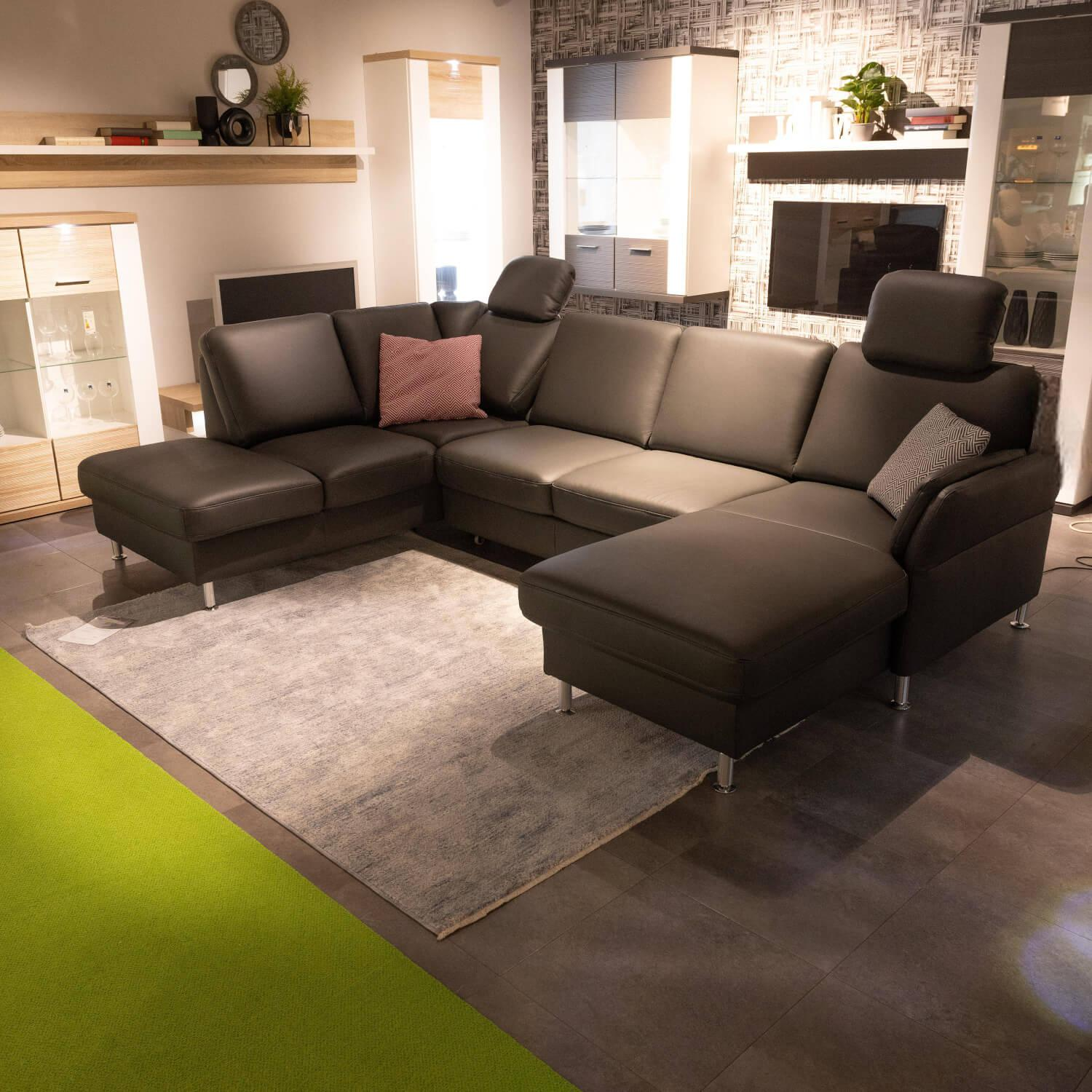 Modulmaster - Wohnlandschaft MM PN1080 Leder Torro Anthrazit Fuß Metall Alufarbig Silber Mit Kissen Und Anstellhocker - 2