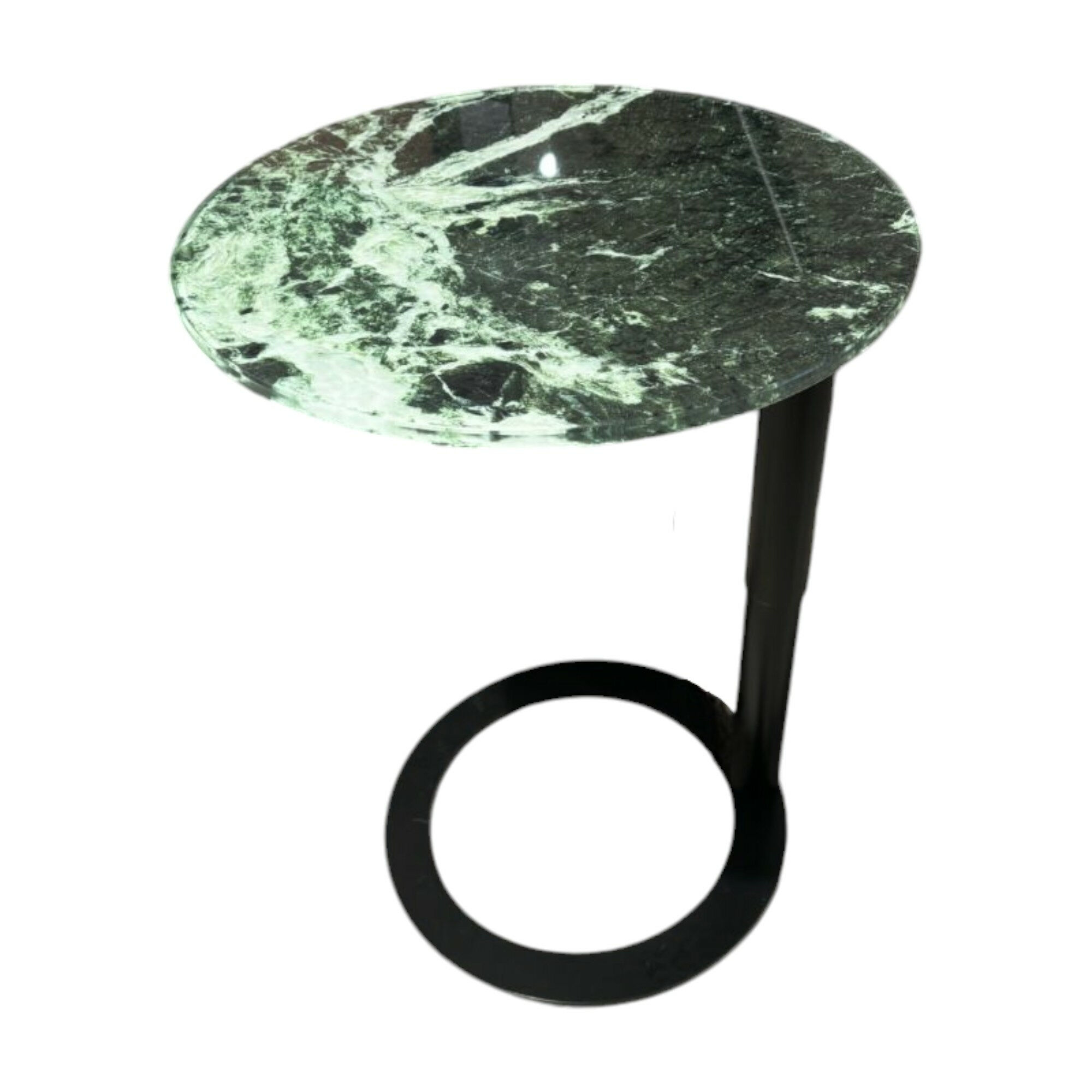 Ronald Schmitt Design - Beistelltisch Rondo Platte Glas Optiwhite Digitaldruck Grün Gestell Metall Tiefschwarz Stufenlos Höhenverstellbar - 1