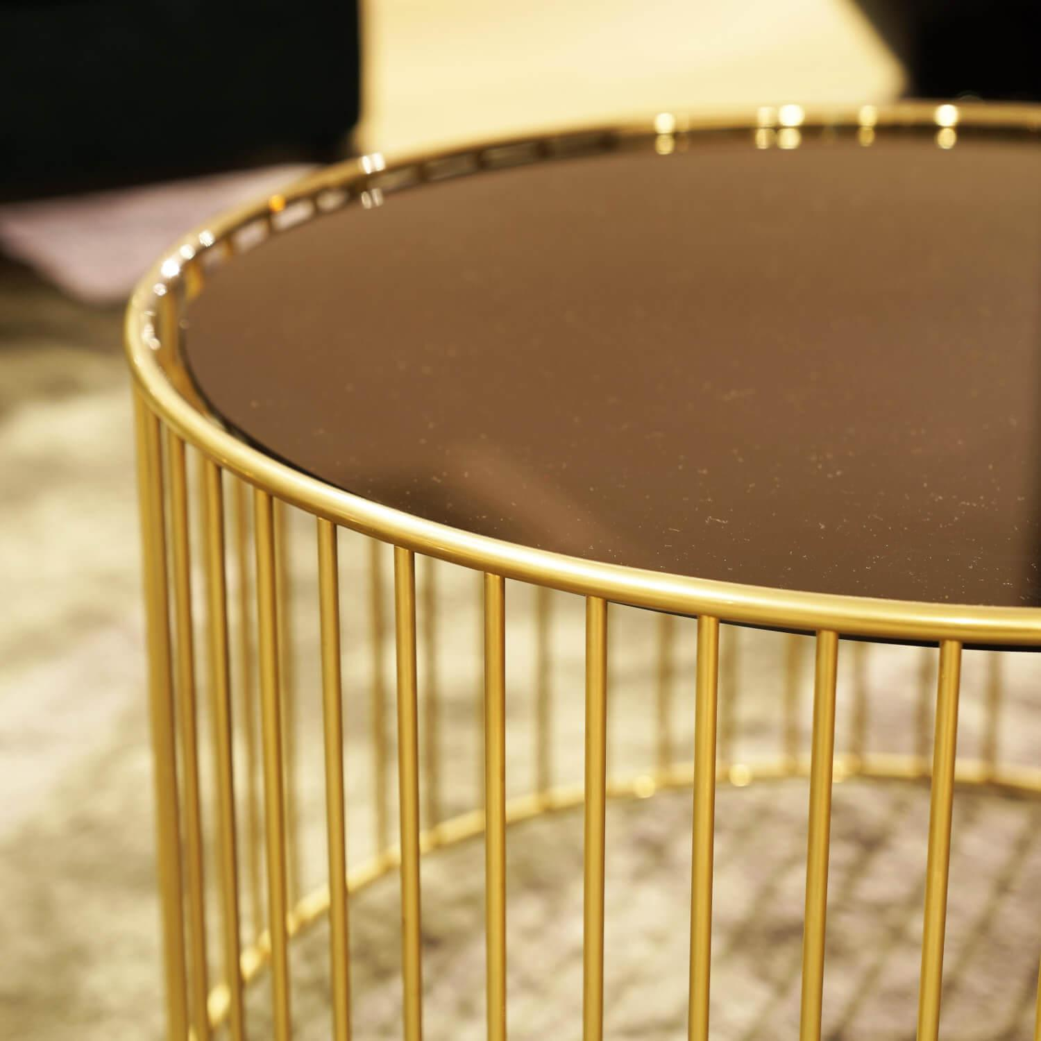 Minotti - Beistelltisch Caulfield 100x28 Gold Glasplatte Gold Metallgestell Glänzendes Hellgold - 3