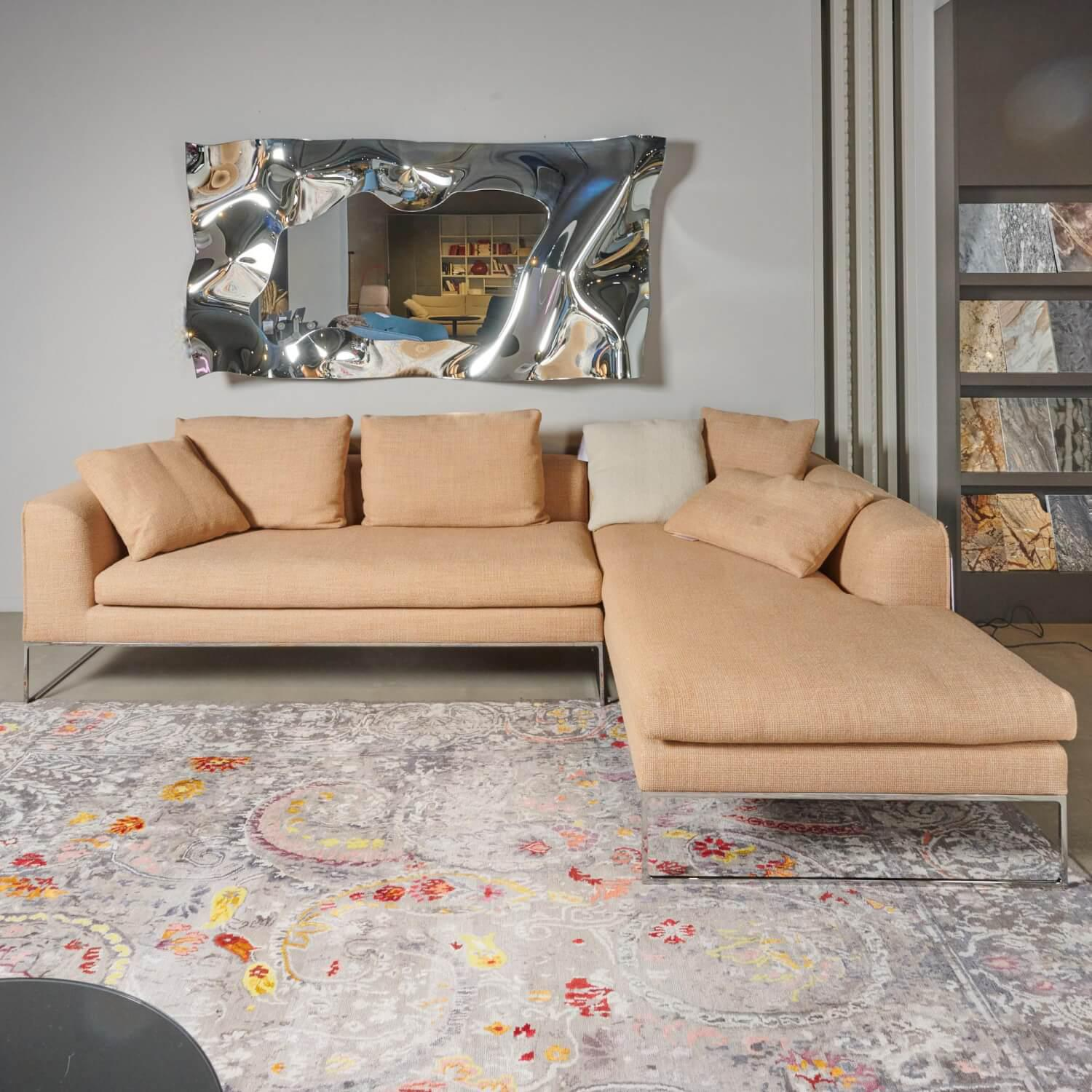 COR - Ecksofa Mell Lounge Stoff 8186 Aprikose Orange Beige Gestell Verchromt Inklusive Kissen - 3