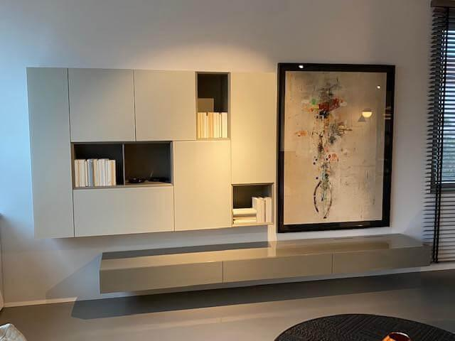 Kettnaker - Wohnwand Alea Hängekombination Lack Und Glas Matt Kiesel Grau Weiß Lowboard Lack Quarz Grau Hochglanz - 5