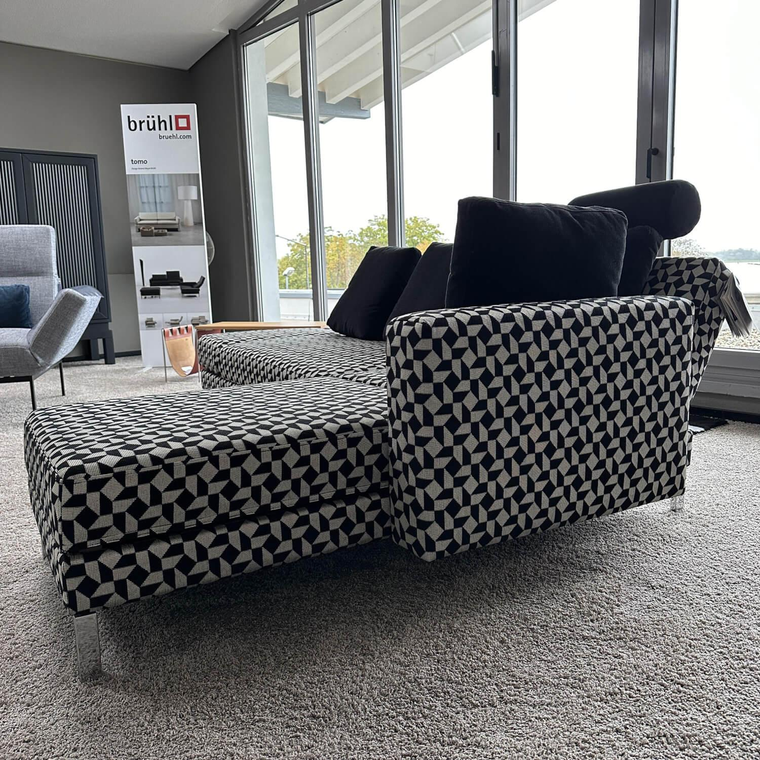 Brühl - Ecksofa Four Two Mit Funktion Und 2 Tischmodulen Bezug Stoff 4492 0049 Schwarz-Beige Metallkufe Verchromt - 7
