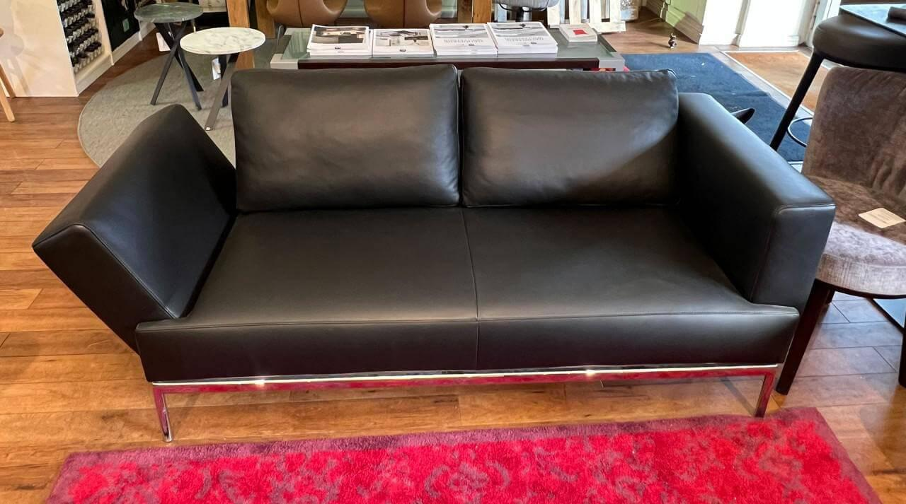 FSM - Sofa Easy Leder A99 Black Schwarz Gestell Metall Hochglanz Verchromt Mit Klappbaren Armlehnen - 5
