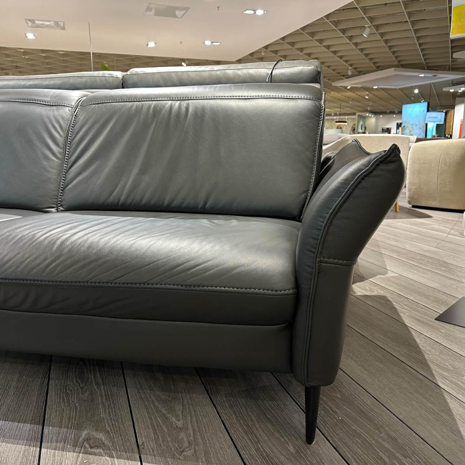 Hukla - Sofa Mondo Mirum Leder Vivre Anthrazit Füße Aluminium Schwarz - 4
