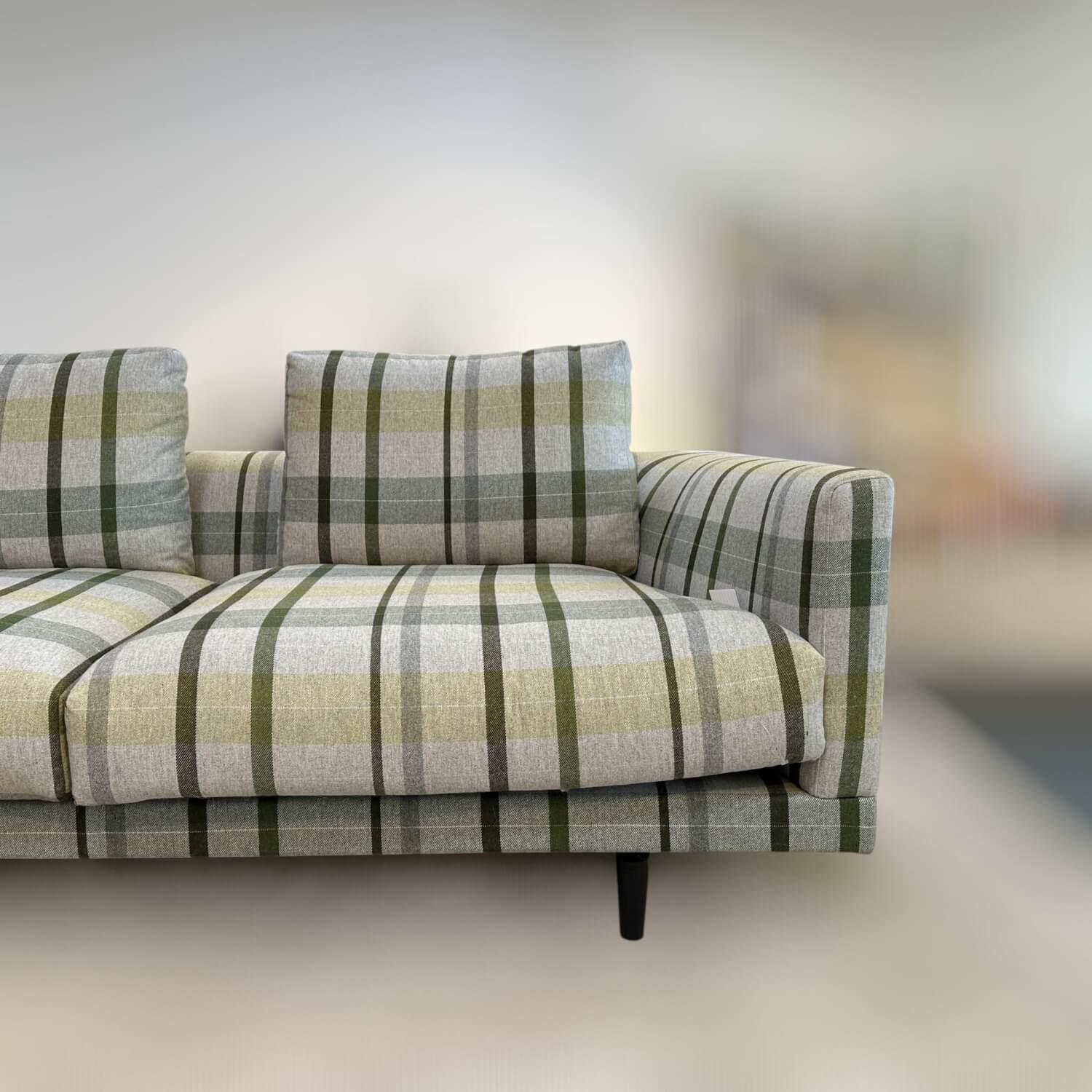 Bielefelder Werkstätten - Sofa Long Island Stoff Edinburgh JA2047-030 Grau Grün Gelb Kariert Füße Metall Schwarz - 7