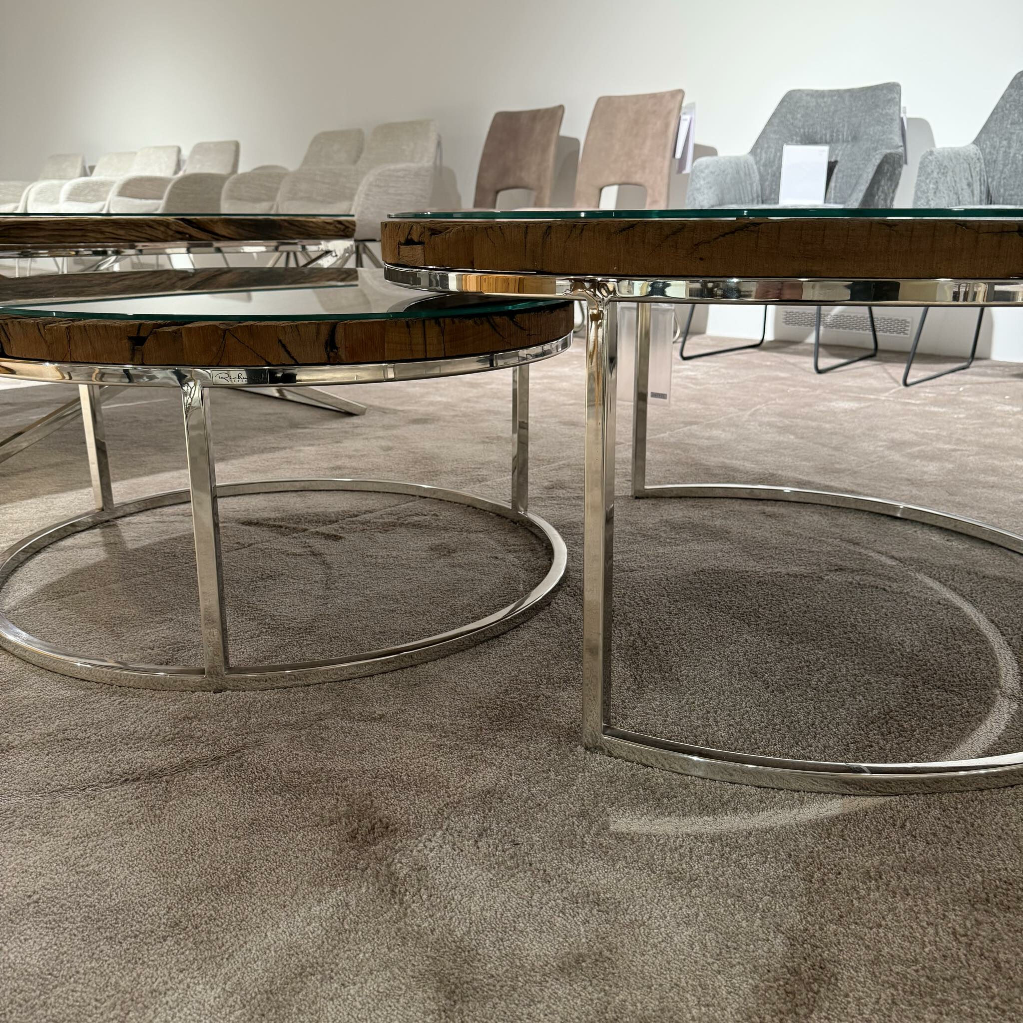Richmond - 2er Set Couchtisch Kensington Rund Platte Glas Gestell Edelstahl - 4