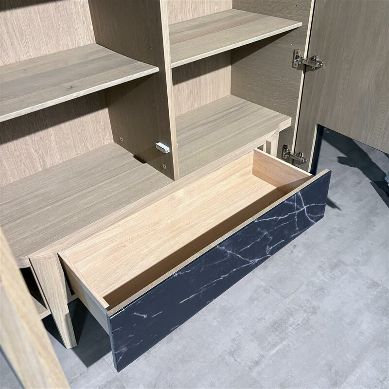 Voglauer - Highboard V-Tektura TEH12AF Alteiche Rustiko Schwemmgrau Lackiert Front Glas Firneis Dark Satiniert Gestell Metall Gold - 5