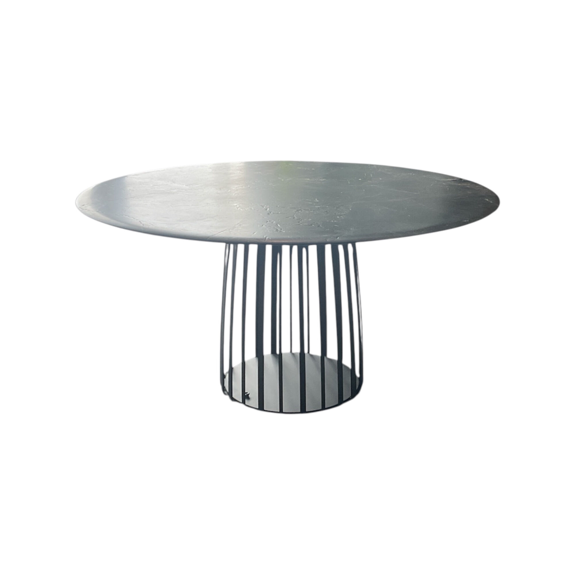 Janua - Esstisch Basket Rund Platte Stein Infinity Gestell Stahl Tiefschwarz Pulverbeschichtet - 1