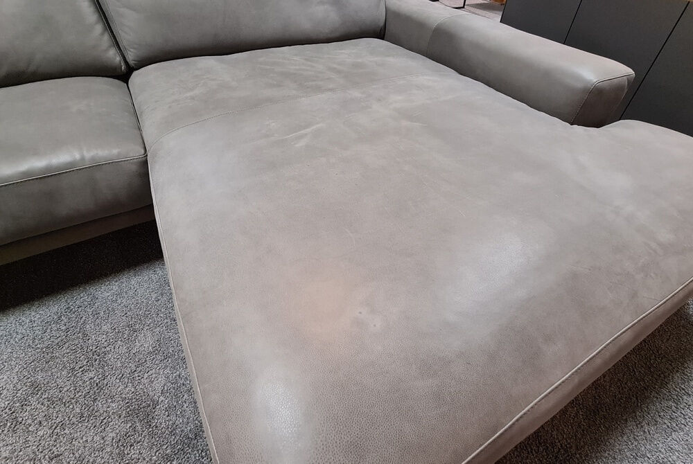 Natura - Ecksofa Redington Leder Montana Grau Füße Metall Schwarz - 4