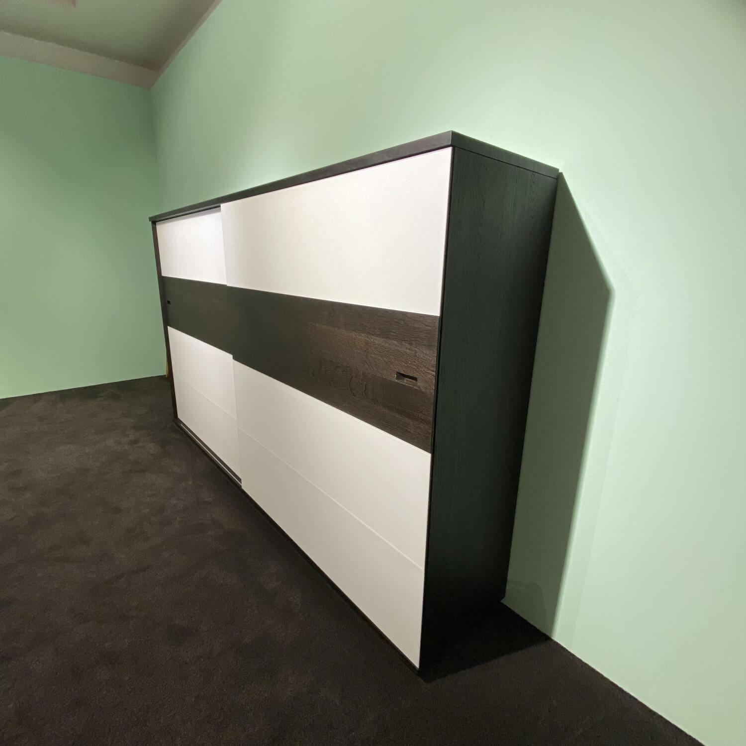 Rodam - TV Highboard Various R 10 Eiche 944 Schwarz Geräuchert Und Geflammt Front Absetzung Satinato Glas Weiß - 4