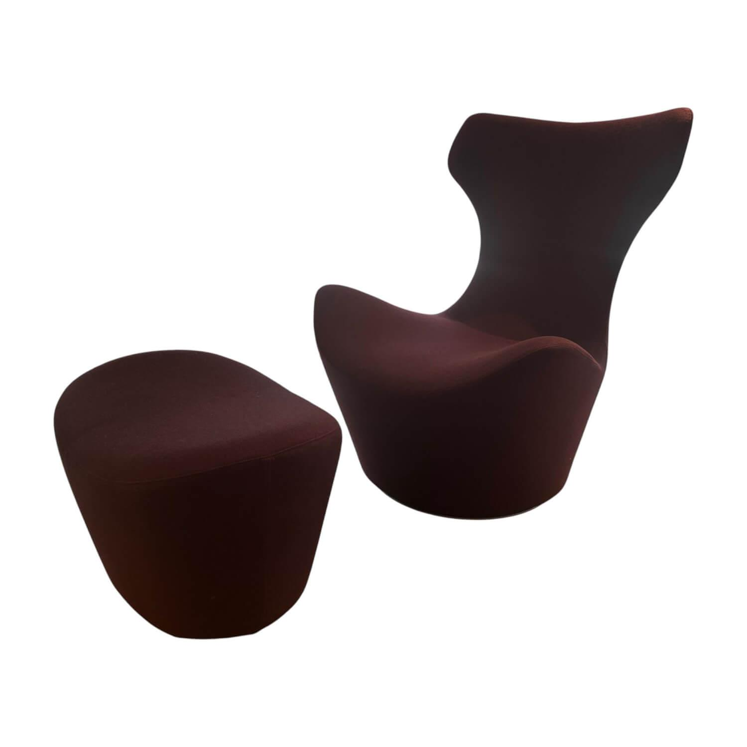 B&B Italia - Sessel Grande Papilio Stoff 2521790 Adria Vinaccia Rot Untergestell Metallisiert Grau Lackiert Mit Hocker - 1