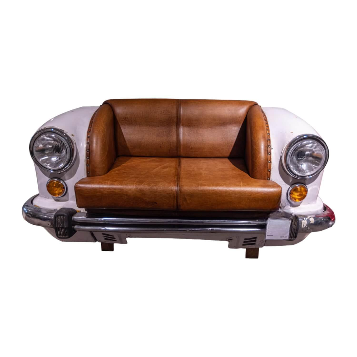Sofa 21688 Autoform Ambassador mit Scheinwerfern Leder/Metall weiß braun-rot Vintage