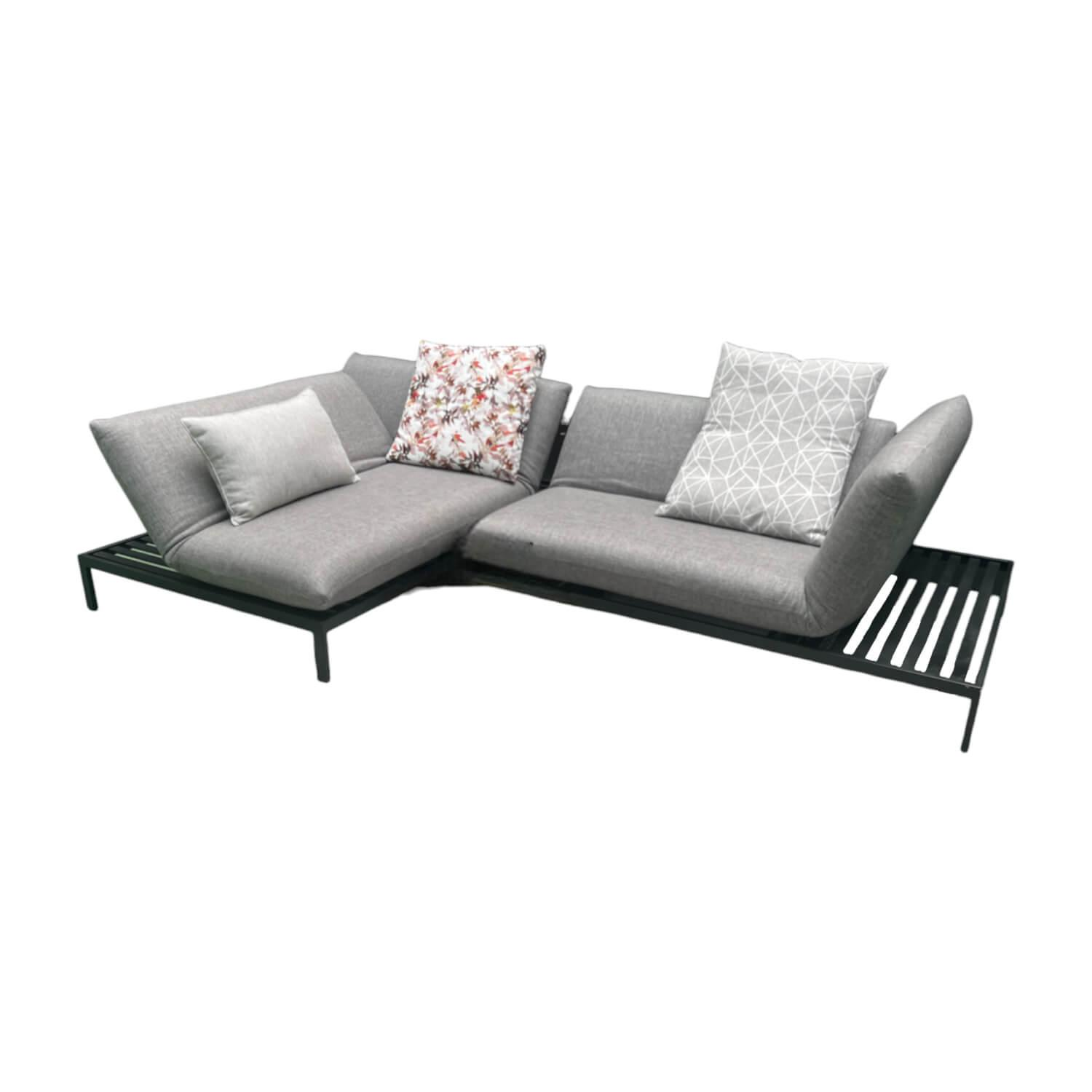 Bullfrog - Outdoorsofa Kaya Stoff Acapluco 403 Grau Füße Metall Schwarz Matt Pulverbeschichtet Mit Klapprücken Inklusive 3 Kissen - 1