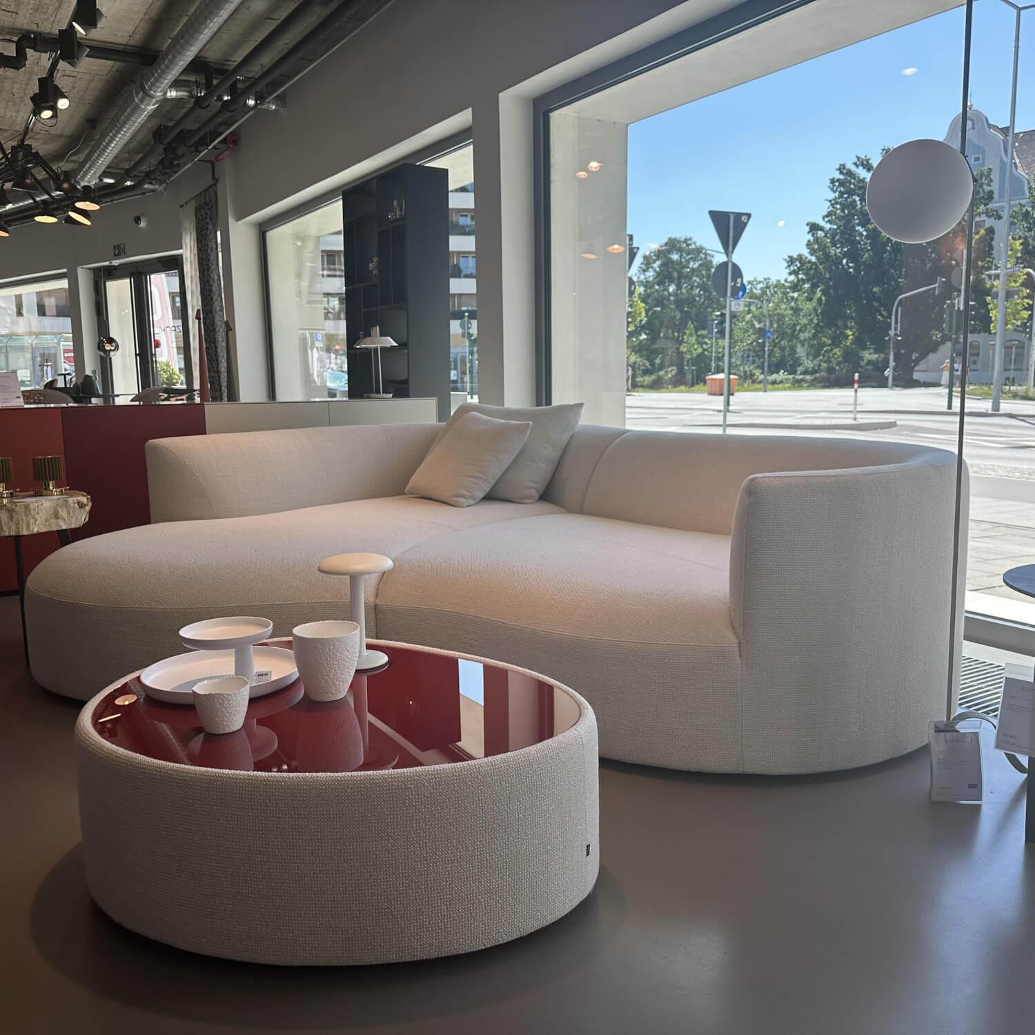 COR - Sofa Siwa Stoff 8190 Wollweiß Weiß Mit Rückenkissen Und Couchtisch Siwa Glas Braunrot Und Stoff 8190 Wollweiß Weiß - 6