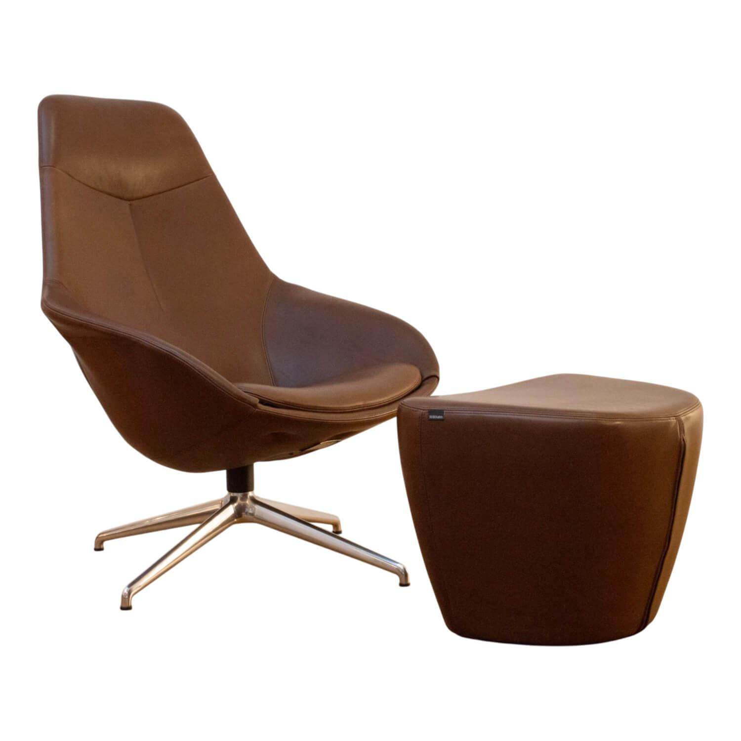 Wilkhahn - Loungesessel Yonda 322/34 Leder 87/85 Braun mit Hocker 322/2 - 1