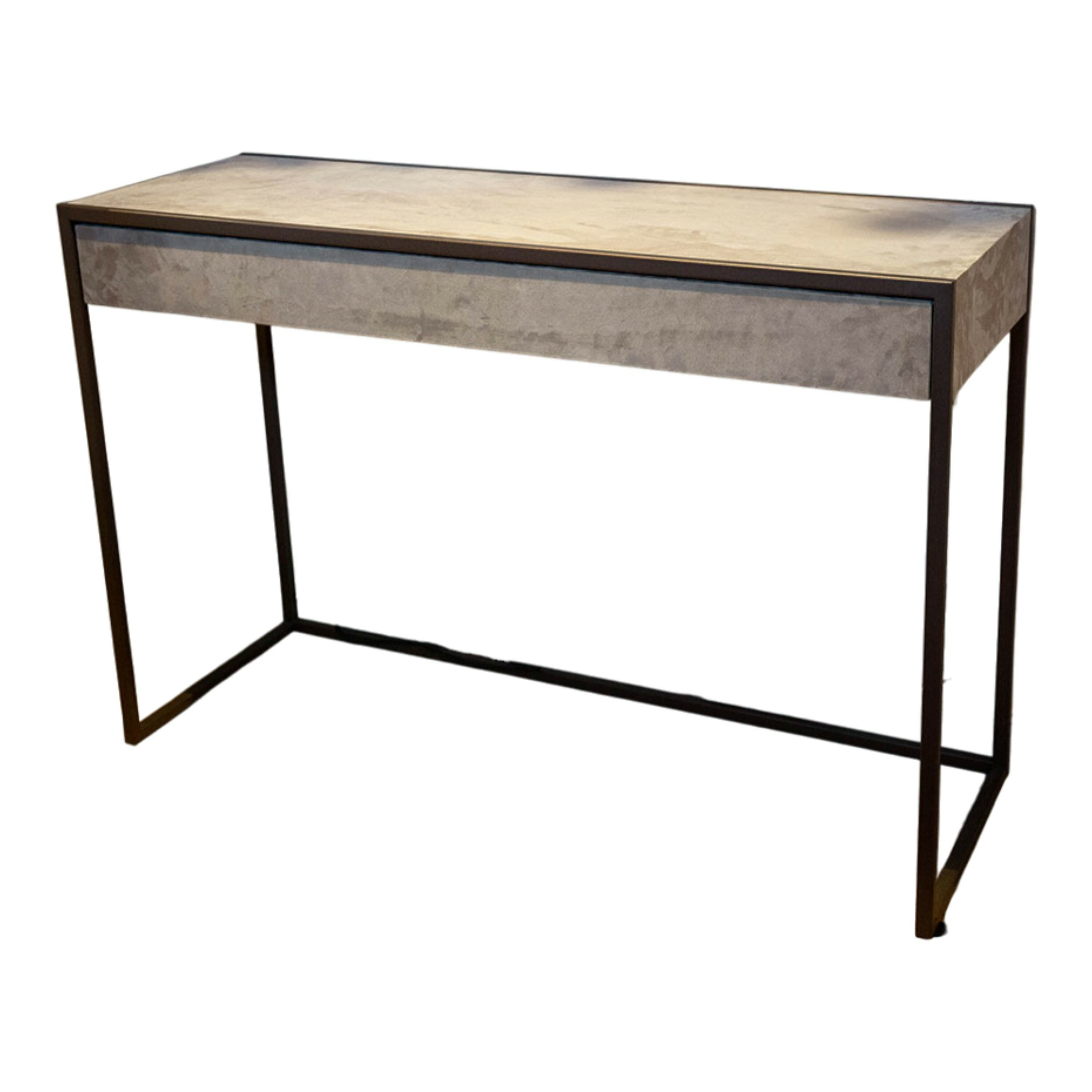 YOMEI - Konsole Smart Oberfläche Microleder Schlammgrau Gestell Edelstahl Pulverlackiert - 1