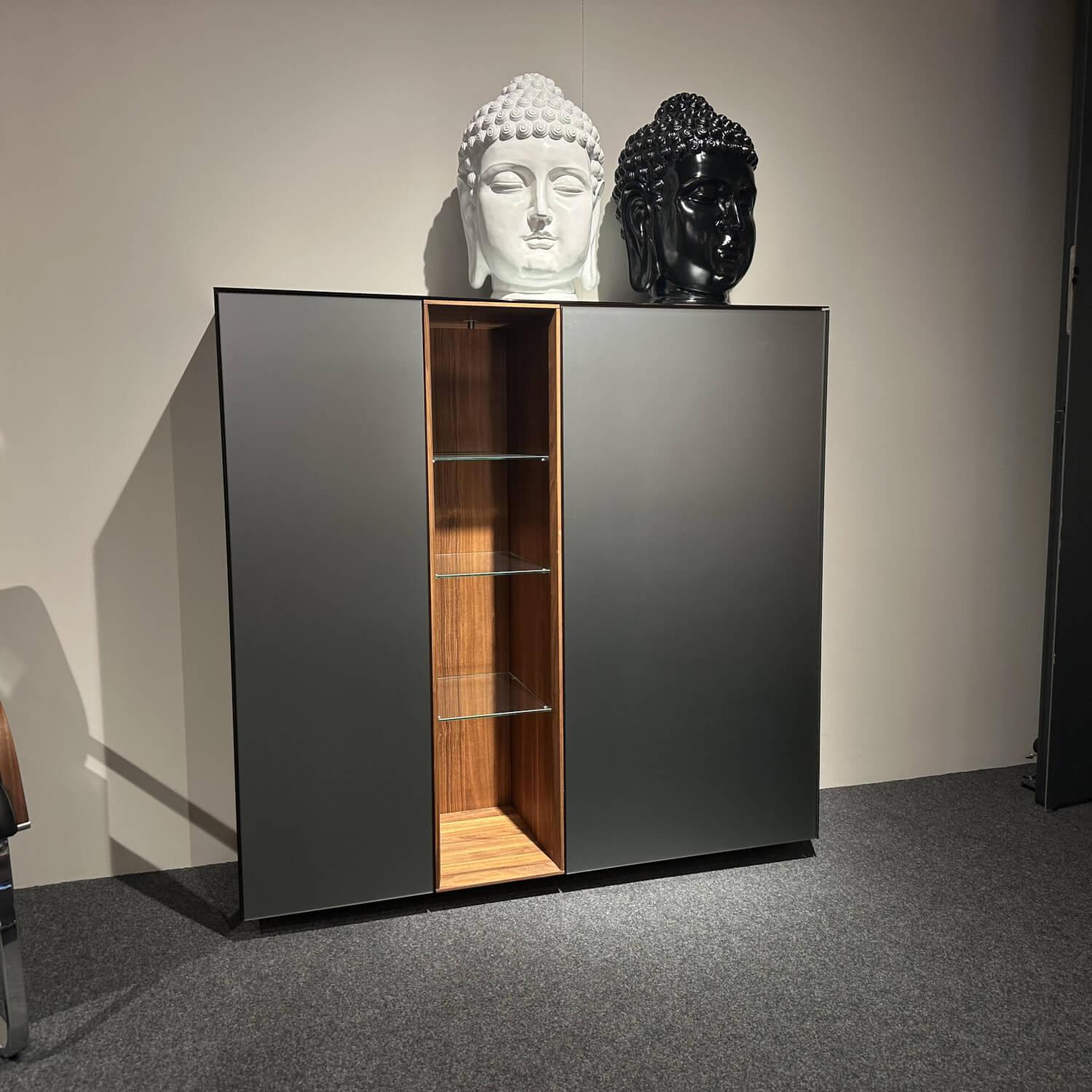 Team 7 - Highboard Cubus Pure Nussbaum Natur Glas Stahl Matt Inkl. Beleuchtung - 7