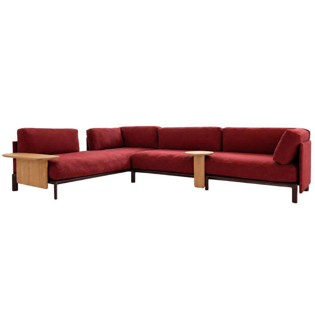Vitra - Ecksofa Anagram Stoff Dedar A Perfekt Flower Tegola Rot Gestell Dunkel Bordeaux Pulverbeschichtet Inkl. 2x Anstecktisch Eiche Natur - 4