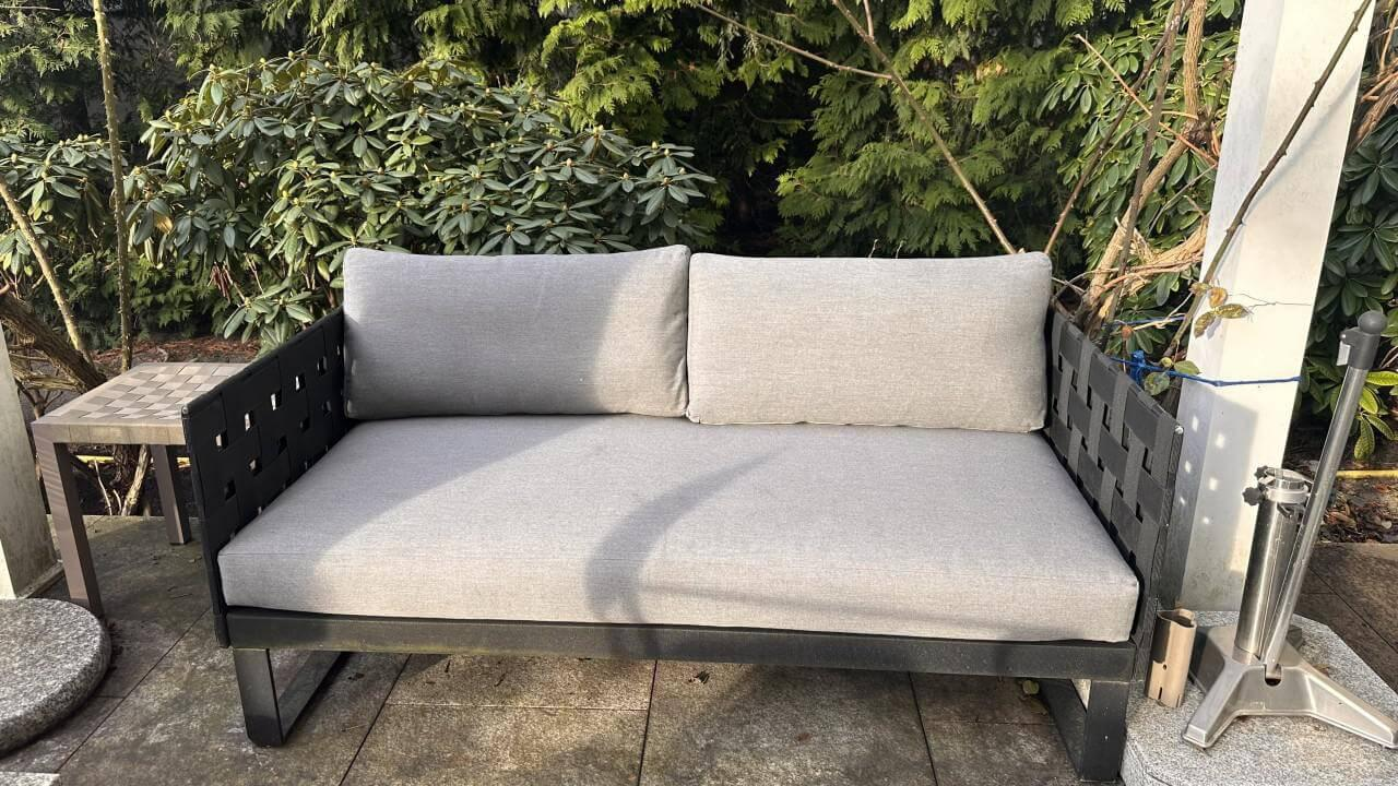 Sifas - Outdoor Sofa Komfy Stoff Flanelle Gris Grau Geflecht Polyester Schwarz Gestell Aluminium Schwarz Pulverbeschichtet Inkl. Kissen - 2