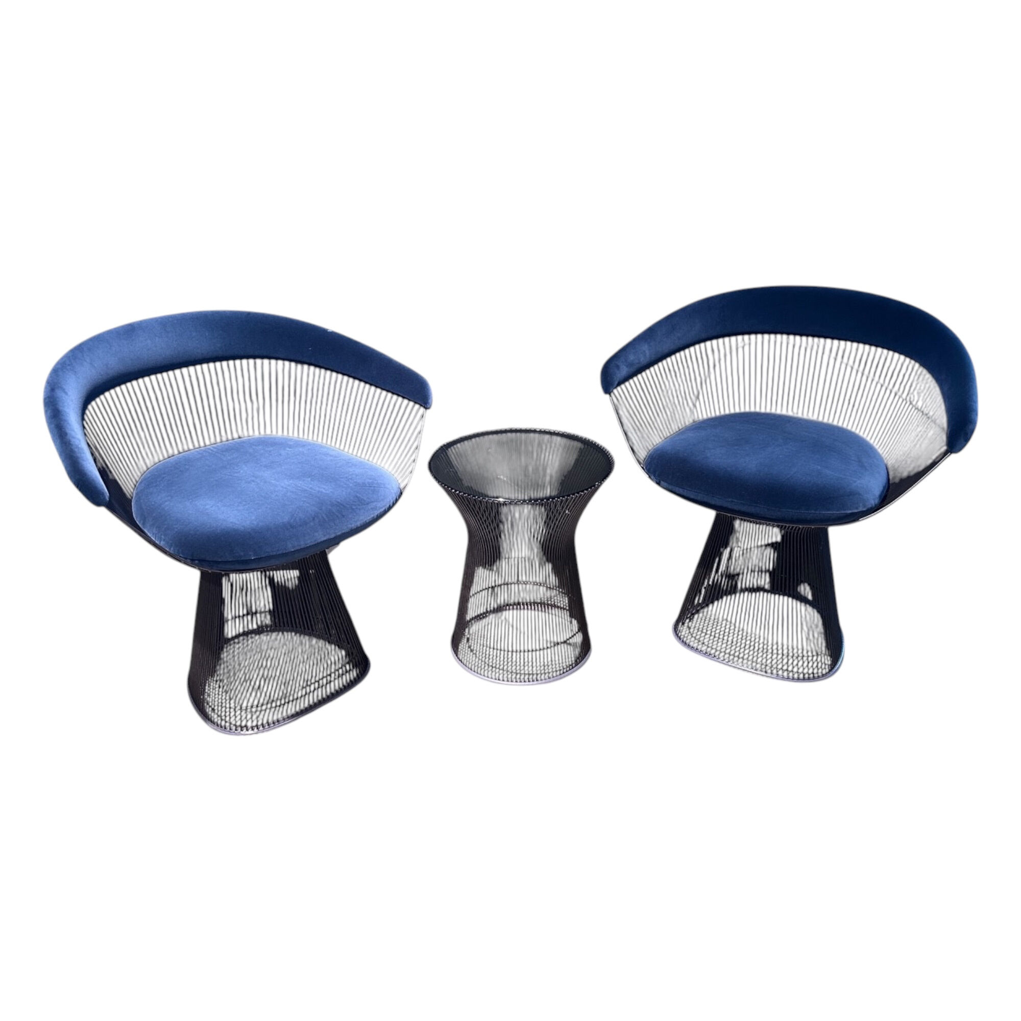 Knoll International - 2er Set Stuhl Platner Stoff Eva 170 Petrolblau Gestell Bronze Metallic Inklusive Beistelltisch - 1
