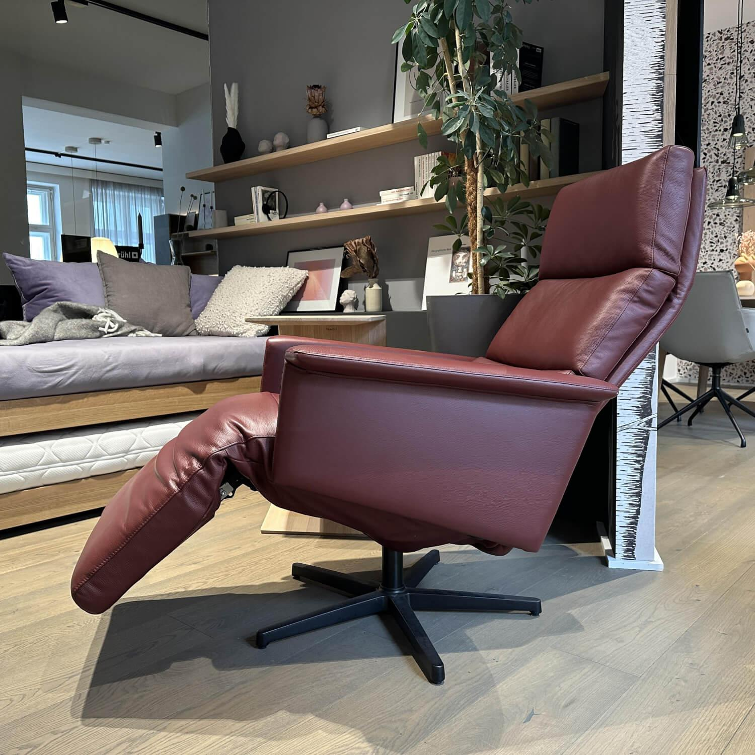 Durlet - Relaxsessel Jackson Leder Royal Burgundy Rot Sternfuß Schwarz Mit Elektrischer Verstellung - 7