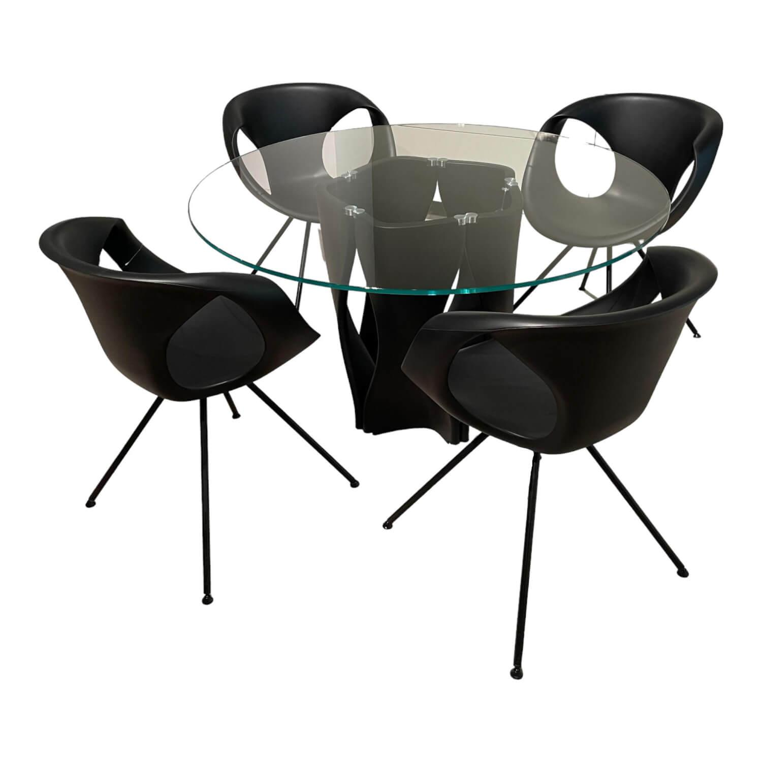Tonon - Tischgruppe Glastisch MAC Rund 5er Base Gestell Mit 4 Up Chair 907/01 Armlehnsessel  Integralschaum Gestell Stahl Schwarz - 1