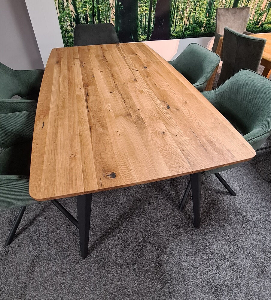 MCA - Esstisch Stockholm Balkeneiche Massiv Geölt Bootsförmig Gestell Metall Anthrazit Lackiert - 3